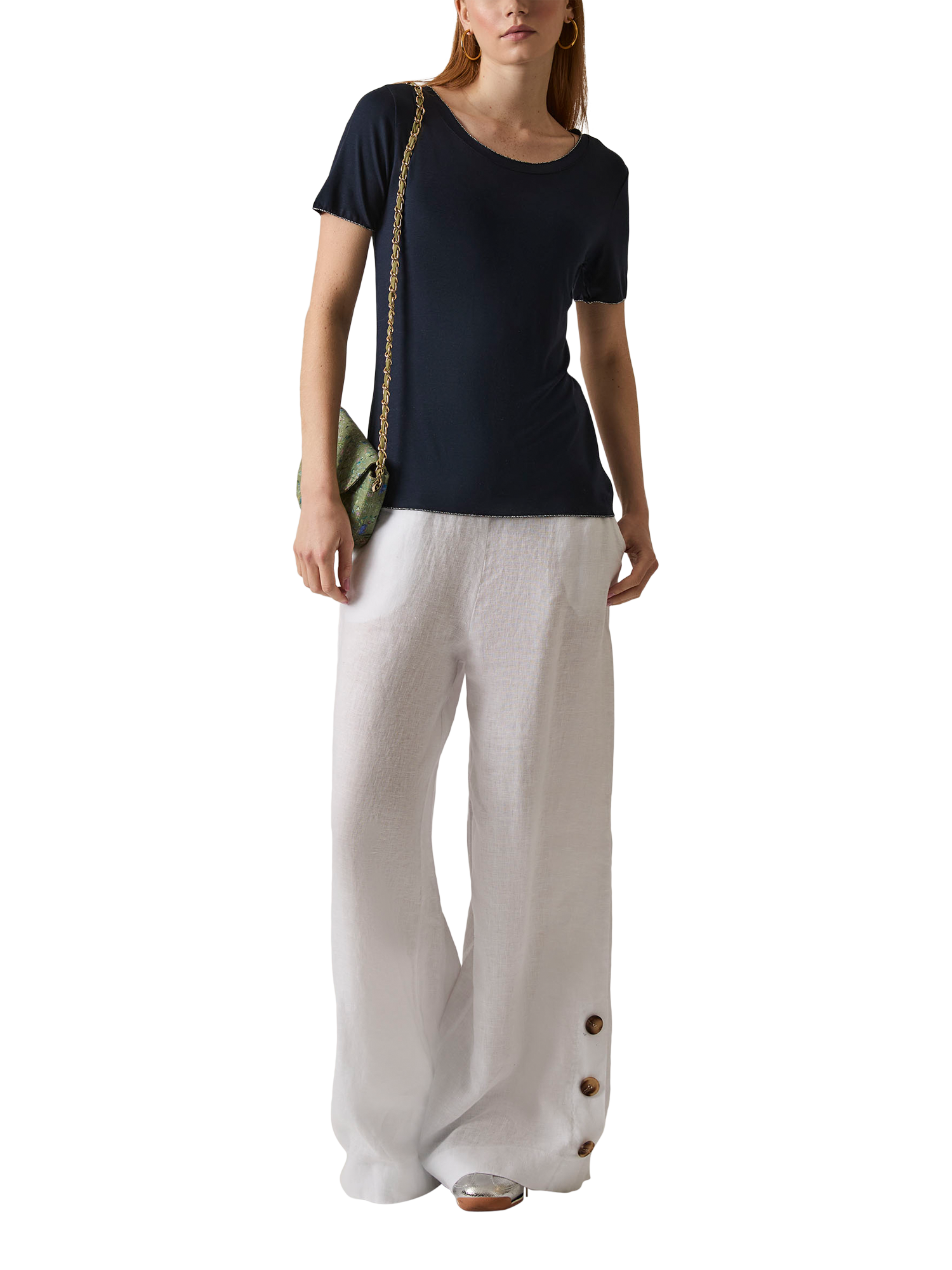 Product image 6 of 7, which shows James Lakeland Shimmer Trim T-Shirt, Navy, 8