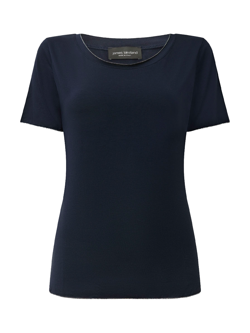 Product image 7 of 7, which shows James Lakeland Shimmer Trim T-Shirt, Navy, 8
