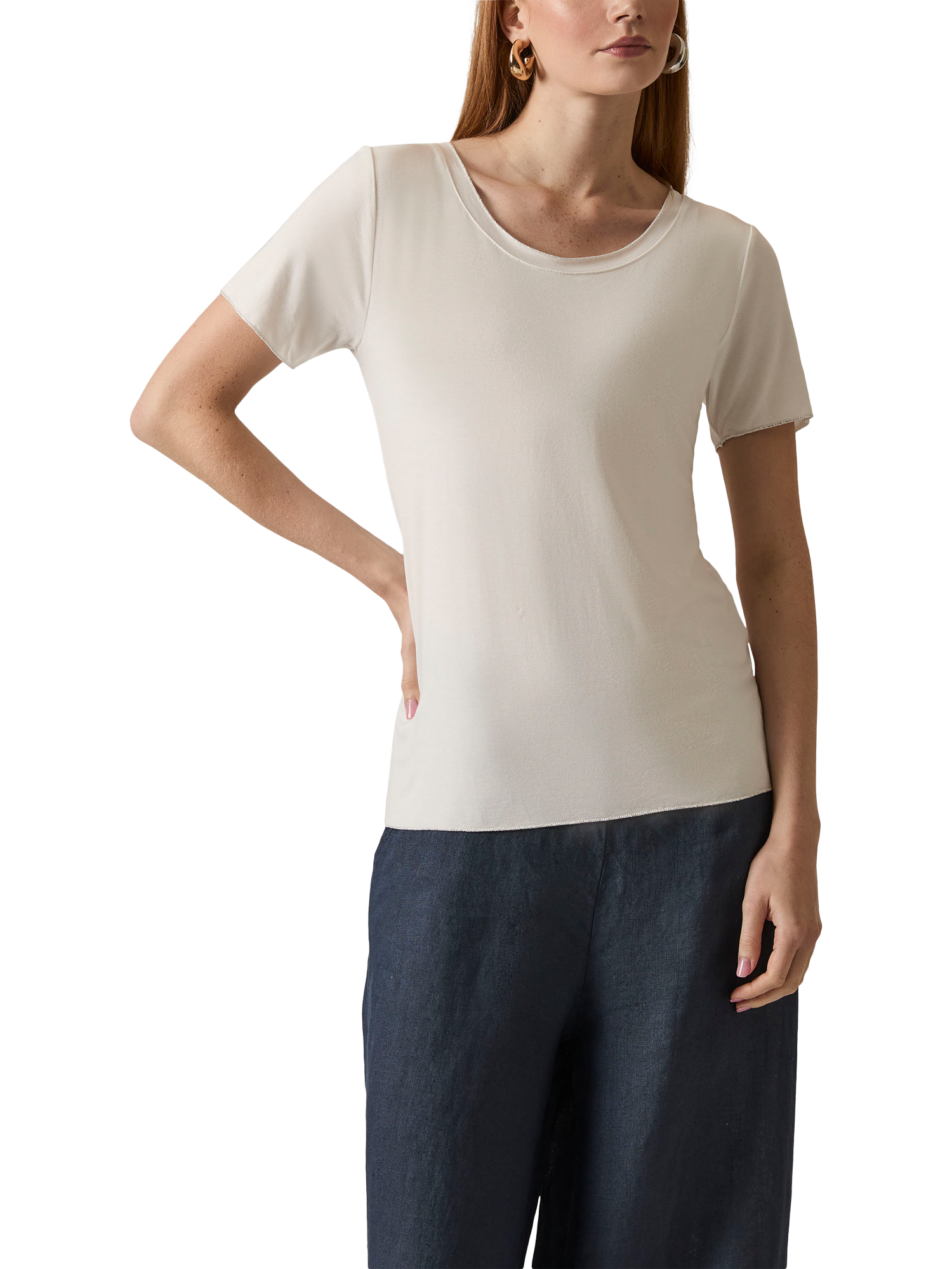 Product image 3 of 6, which shows James Lakeland Lurex Trim Short Sleeve T-Shirt, White, 8