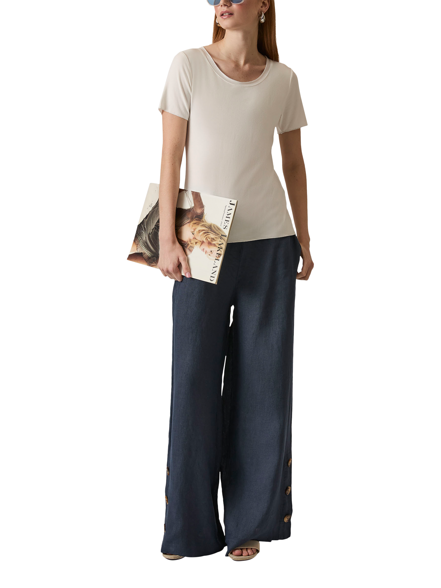 Product image 5 of 6, which shows James Lakeland Lurex Trim Short Sleeve T-Shirt, White, 8