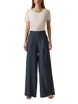 James Lakeland Linen Button Detail Trousers, Navy