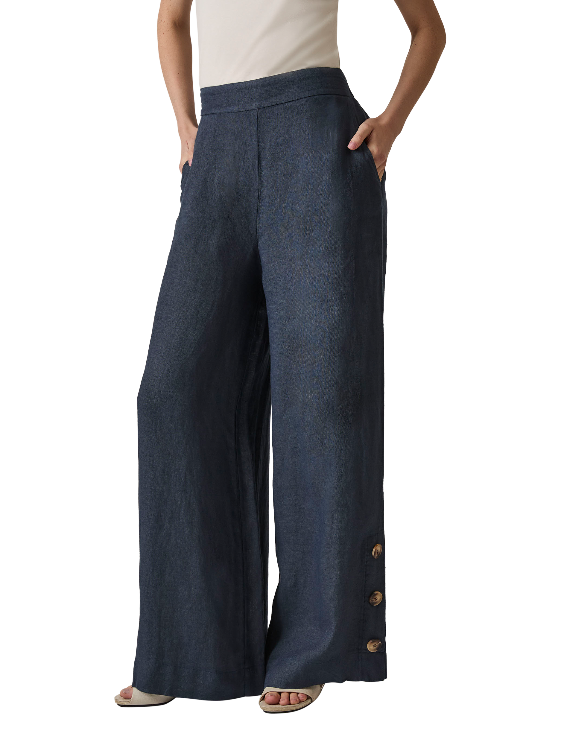 Product image 3 of 6, which shows James Lakeland Linen Button Detail Trousers, Navy, 8