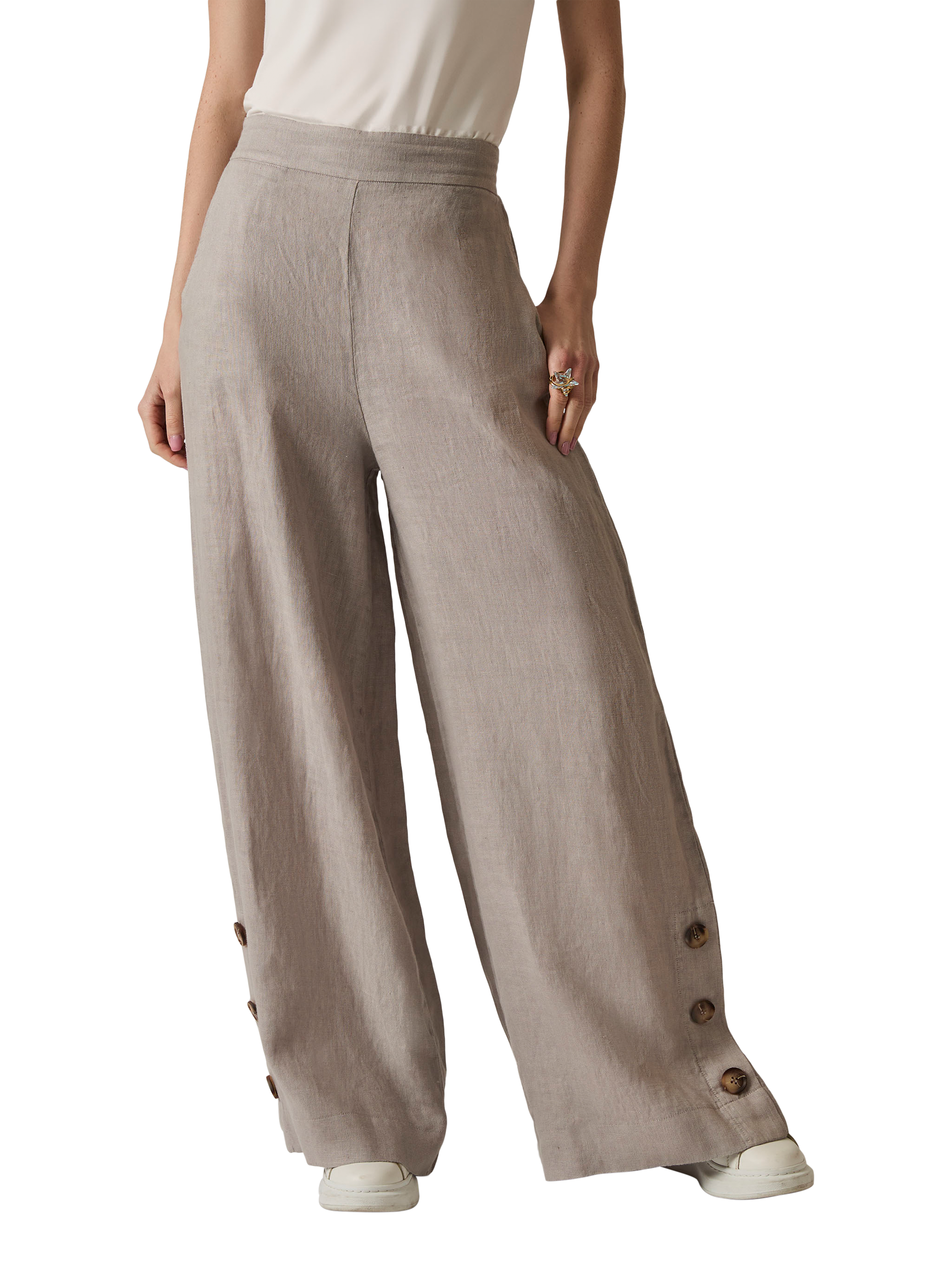 Product image 3 of 6, which shows James Lakeland Linen Button Detail Trousers, Taupe, 8