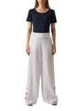 James Lakeland Button Detail Pure Linen Trousers, White, White