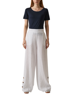 James Lakeland Button Detail Pure Linen Trousers, White, White