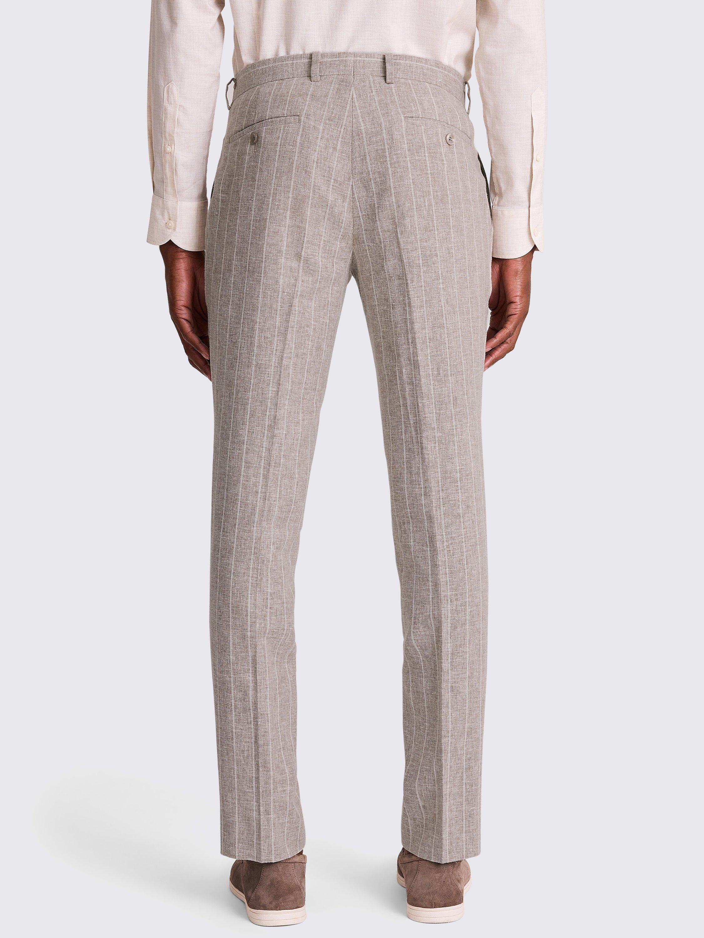 Product image 2 of 3, which shows Moss Tailored Slim Fit Striped Linen Blend Suit Trousers, Beige, 30S