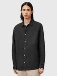 AllSaints Bandol Regular Fit Linen Blend Shirt, Black