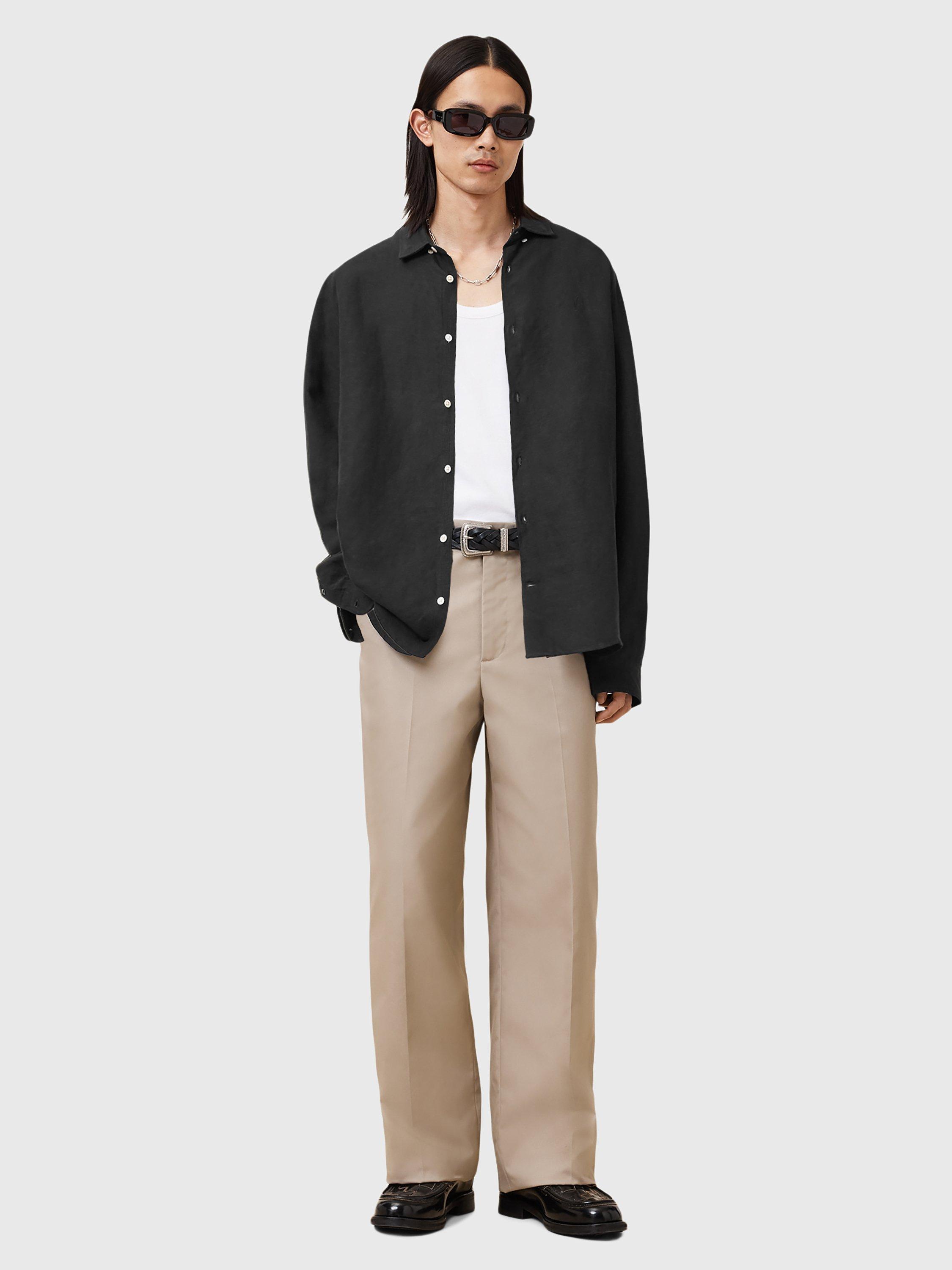 Product image 3 of 6, which shows AllSaints Bandol Regular Fit Linen Blend Shirt, Black, L