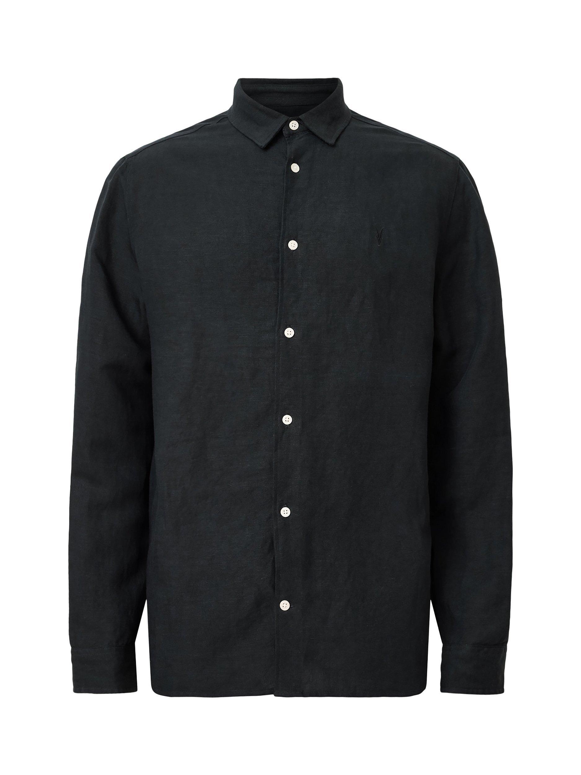 Product image 4 of 6, which shows AllSaints Bandol Regular Fit Linen Blend Shirt, Black, L