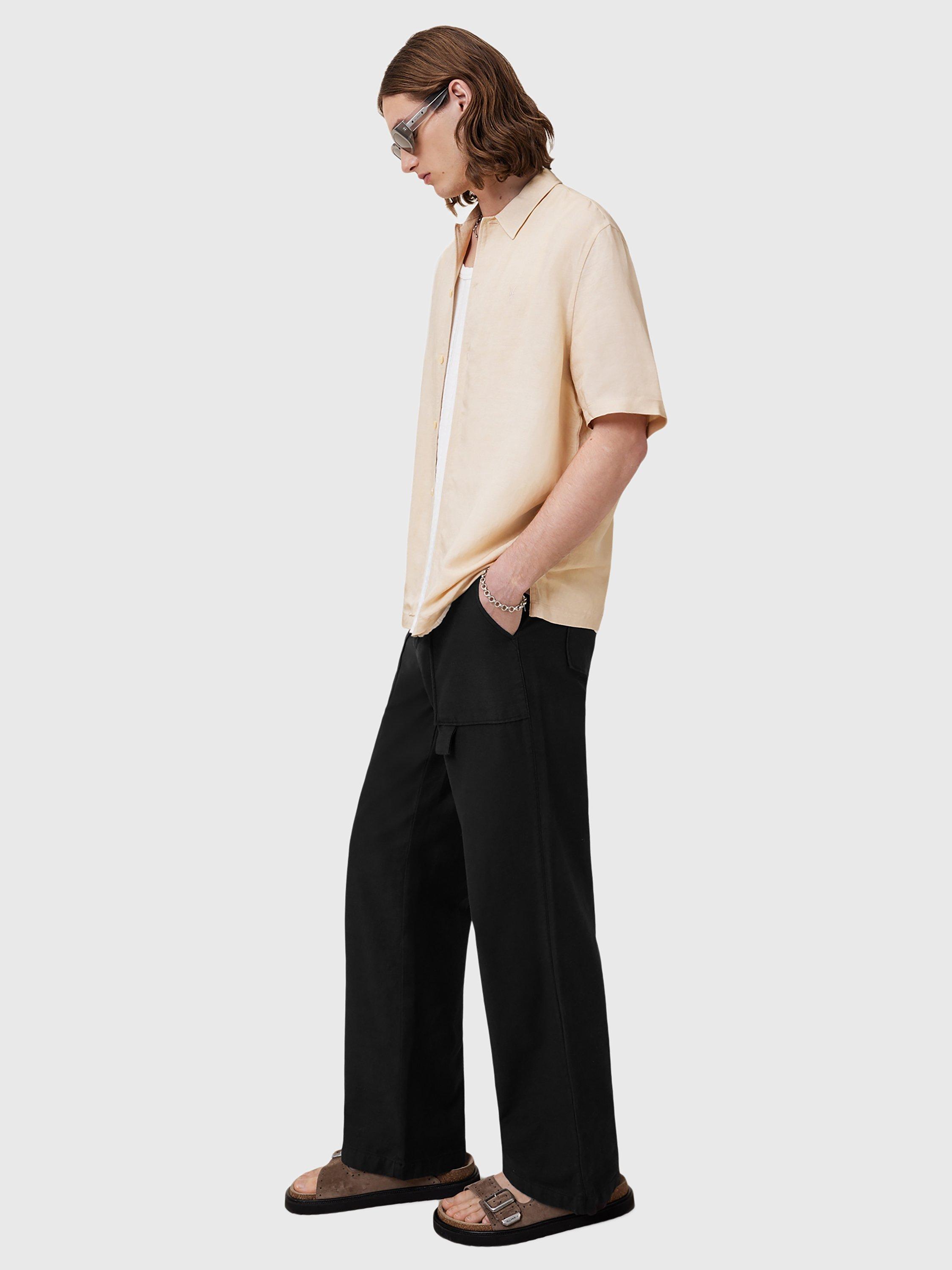 Product image 7 of 9, which shows AllSaints Bandol Regular Fit Linen Blend Short Sleeve Shirt, Beige, L