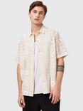 AllSaints Netley Loose Fit Embroidered Short Sleeve Shirt, Off White
