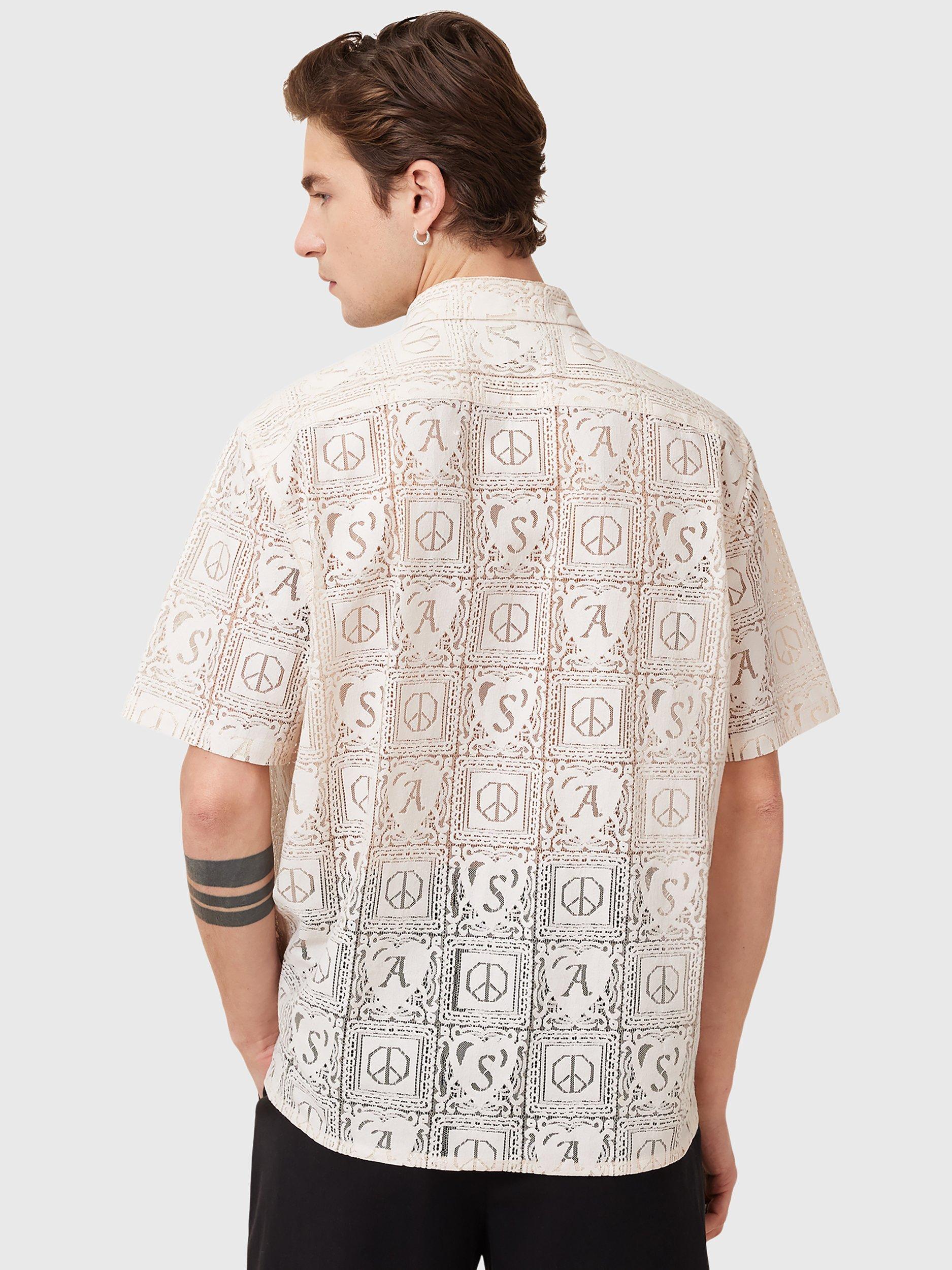 Product image 2 of 8, which shows AllSaints Netley Loose Fit Embroidered Short Sleeve Shirt, Off White, L