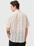 AllSaints Netley Loose Fit Embroidered Short Sleeve Shirt, Off White