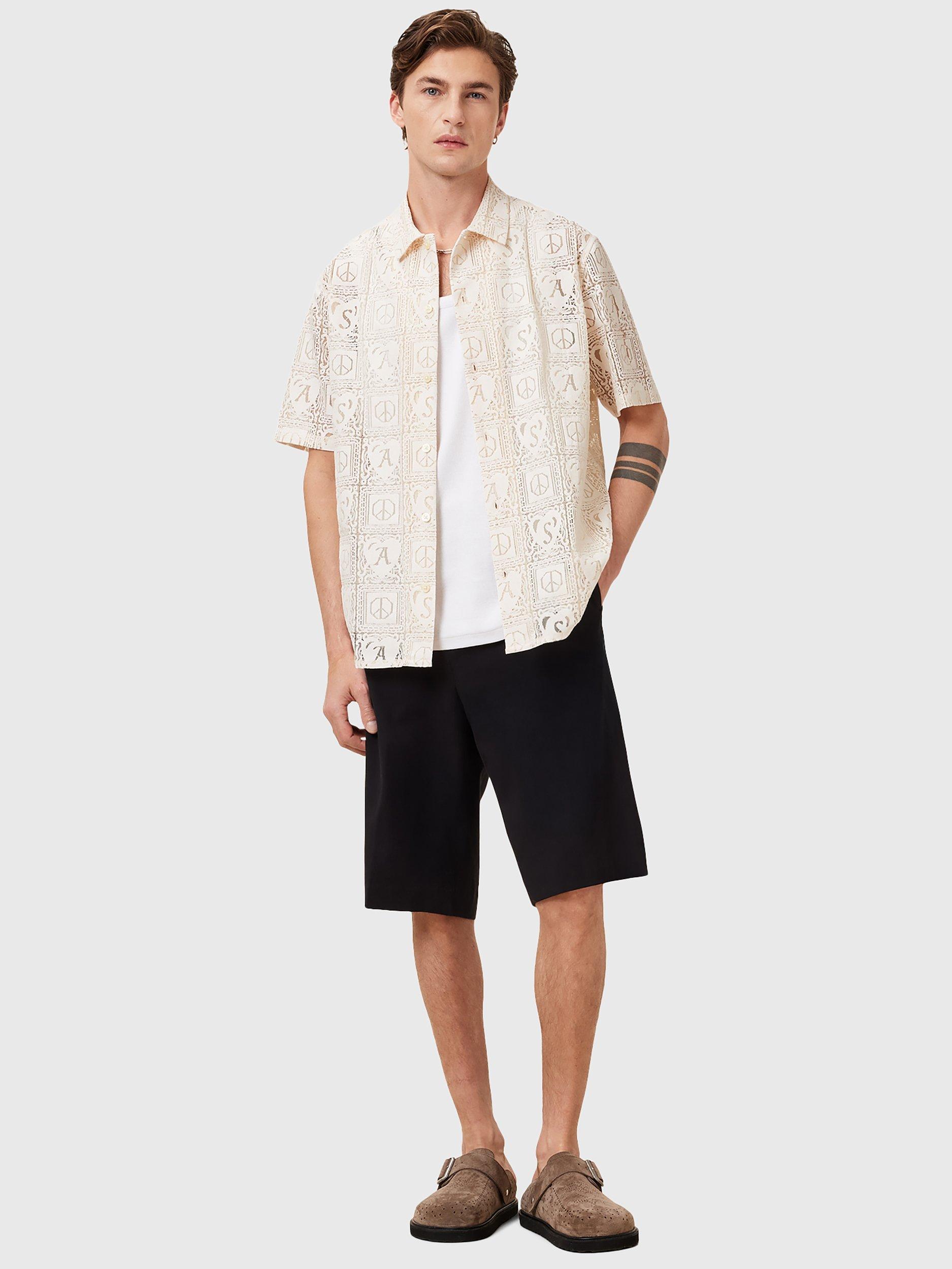 Product image 3 of 8, which shows AllSaints Netley Loose Fit Embroidered Short Sleeve Shirt, Off White, L