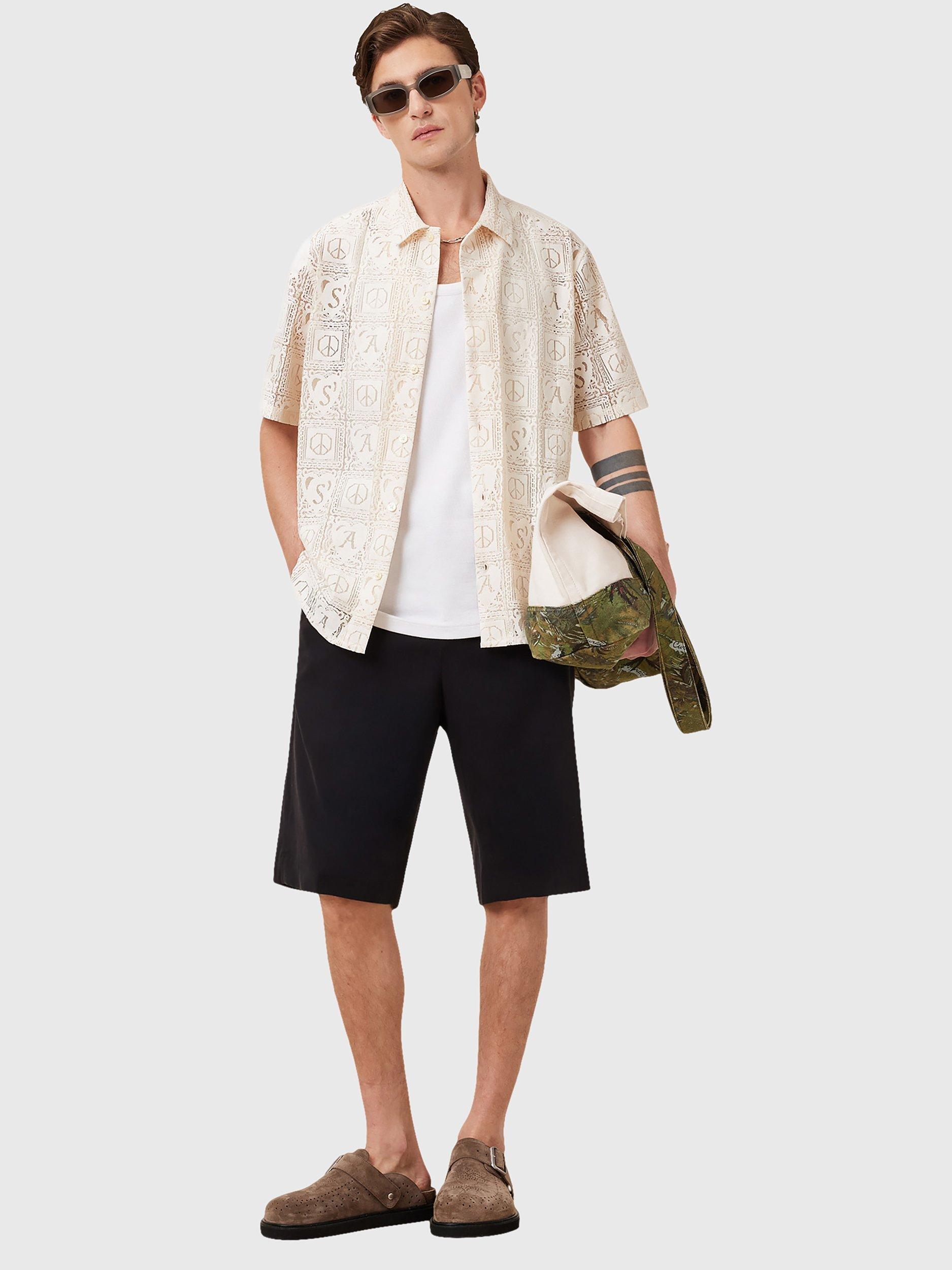 Product image 6 of 8, which shows AllSaints Netley Loose Fit Embroidered Short Sleeve Shirt, Off White, L