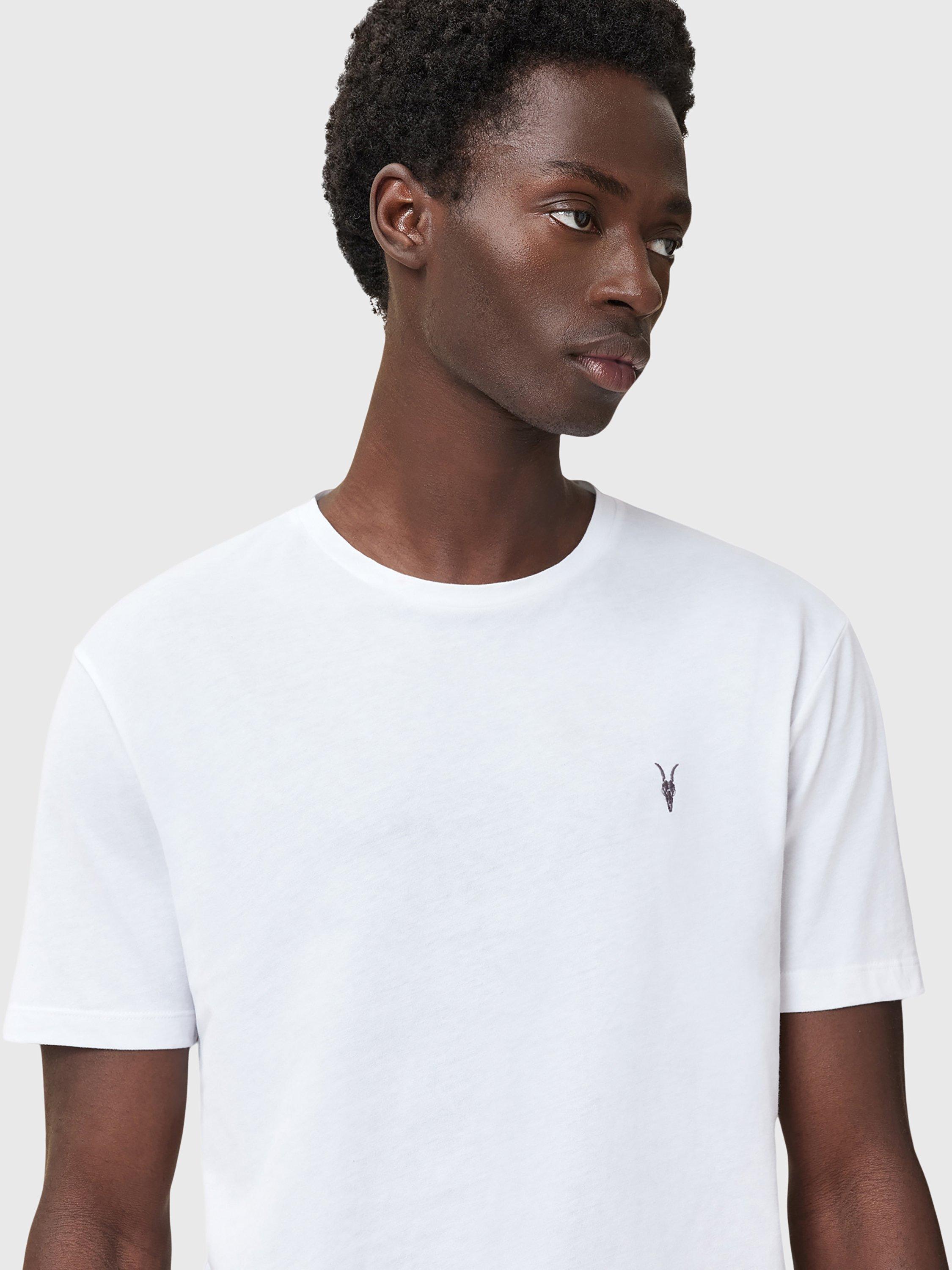 Product image 6 of 9, which shows AllSaints Brace Slim Fit Cotton T-Shirt, Pack of 3, Optical White/Lilac/Blue, L