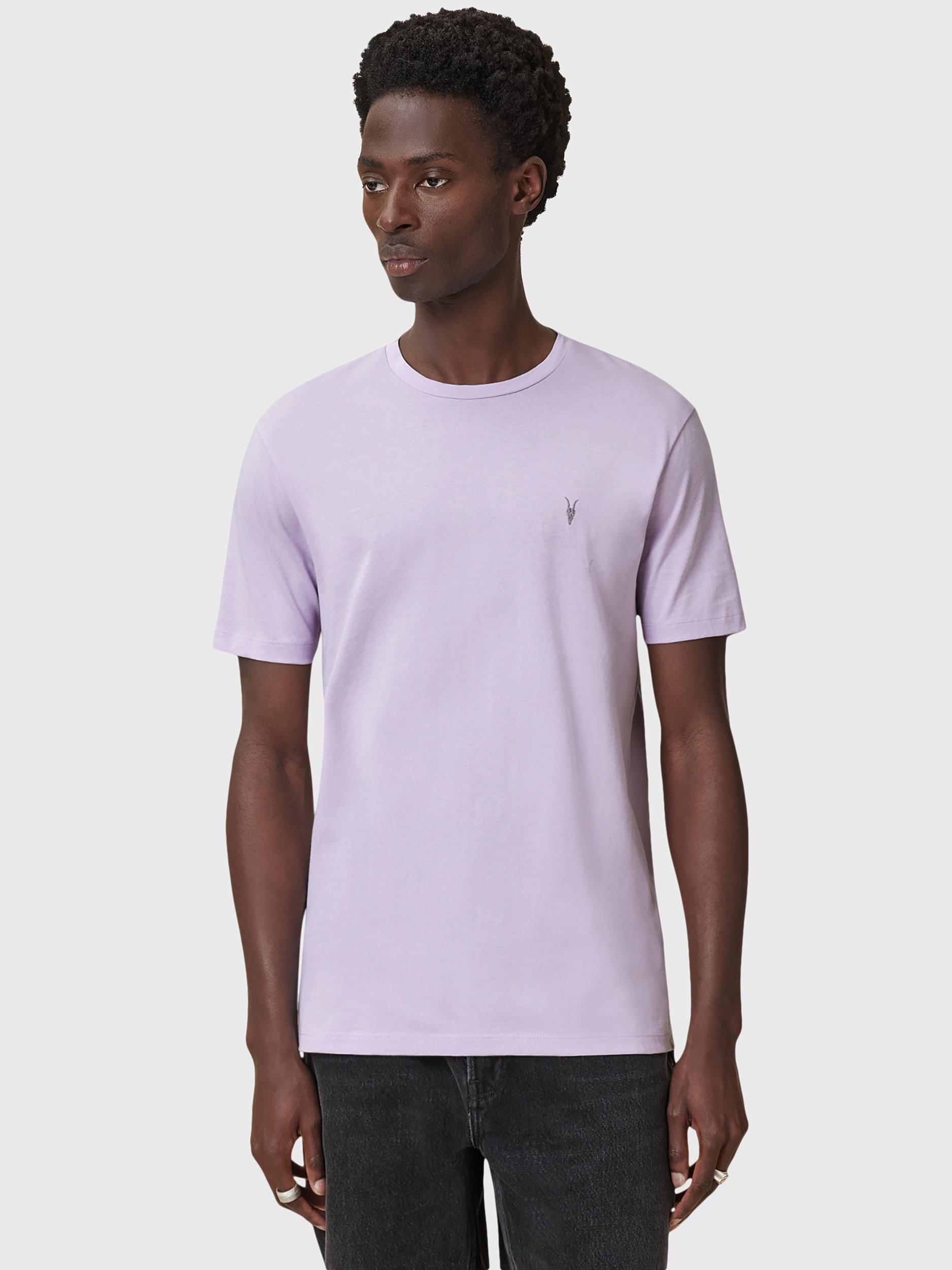 Product image 9 of 9, which shows AllSaints Brace Slim Fit Cotton T-Shirt, Pack of 3, Optical White/Lilac/Blue, L