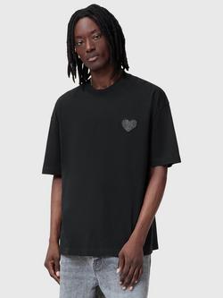 AllSaints Lover Cotton Oversized Fit Short Sleeve Logo T-Shirt, Black Nearly Black, Black Nearly Black