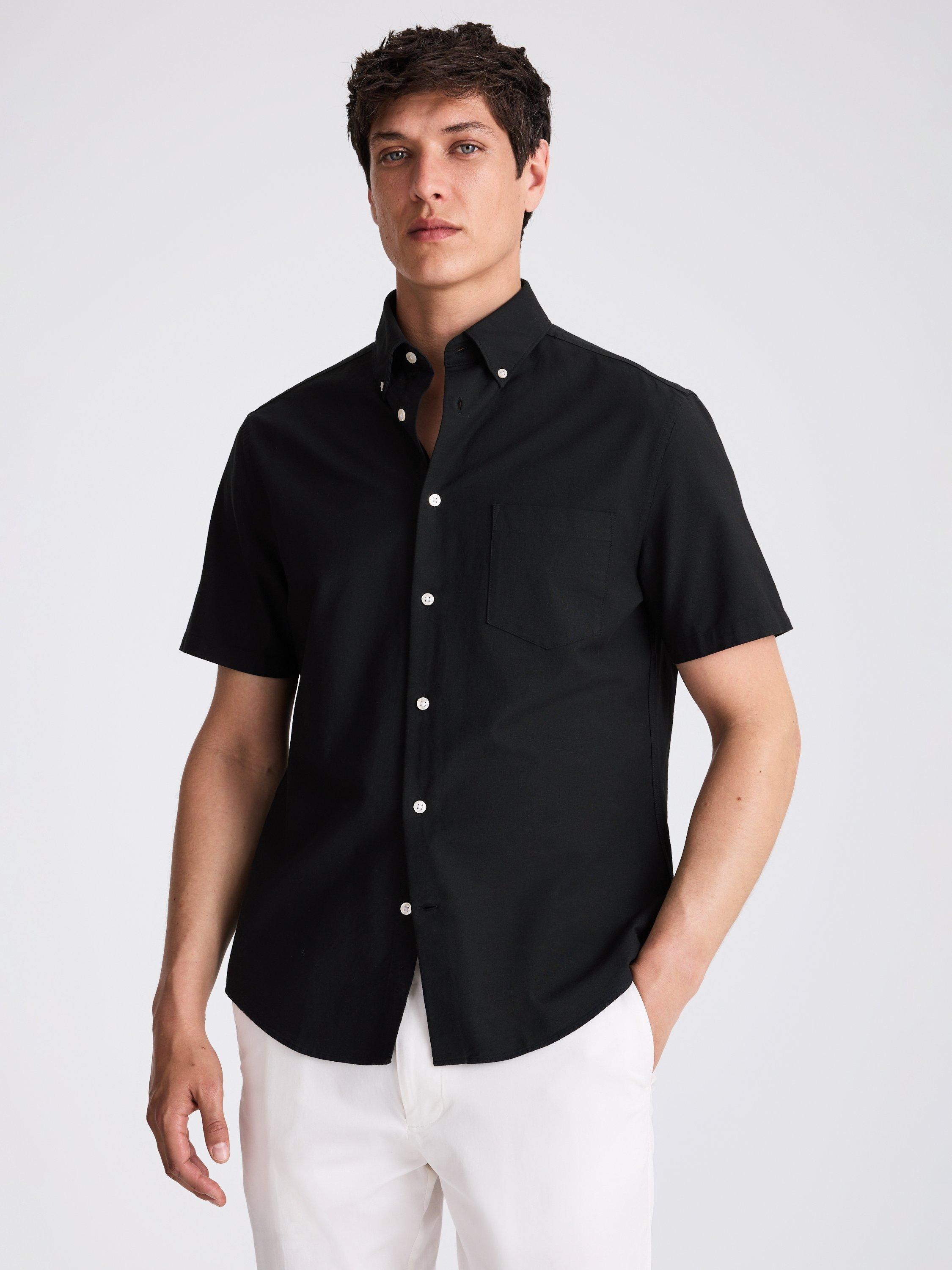 Product image 1 of 3, which shows Moss Regular Fit Washed Cotton Oxford Shirt, Black, S