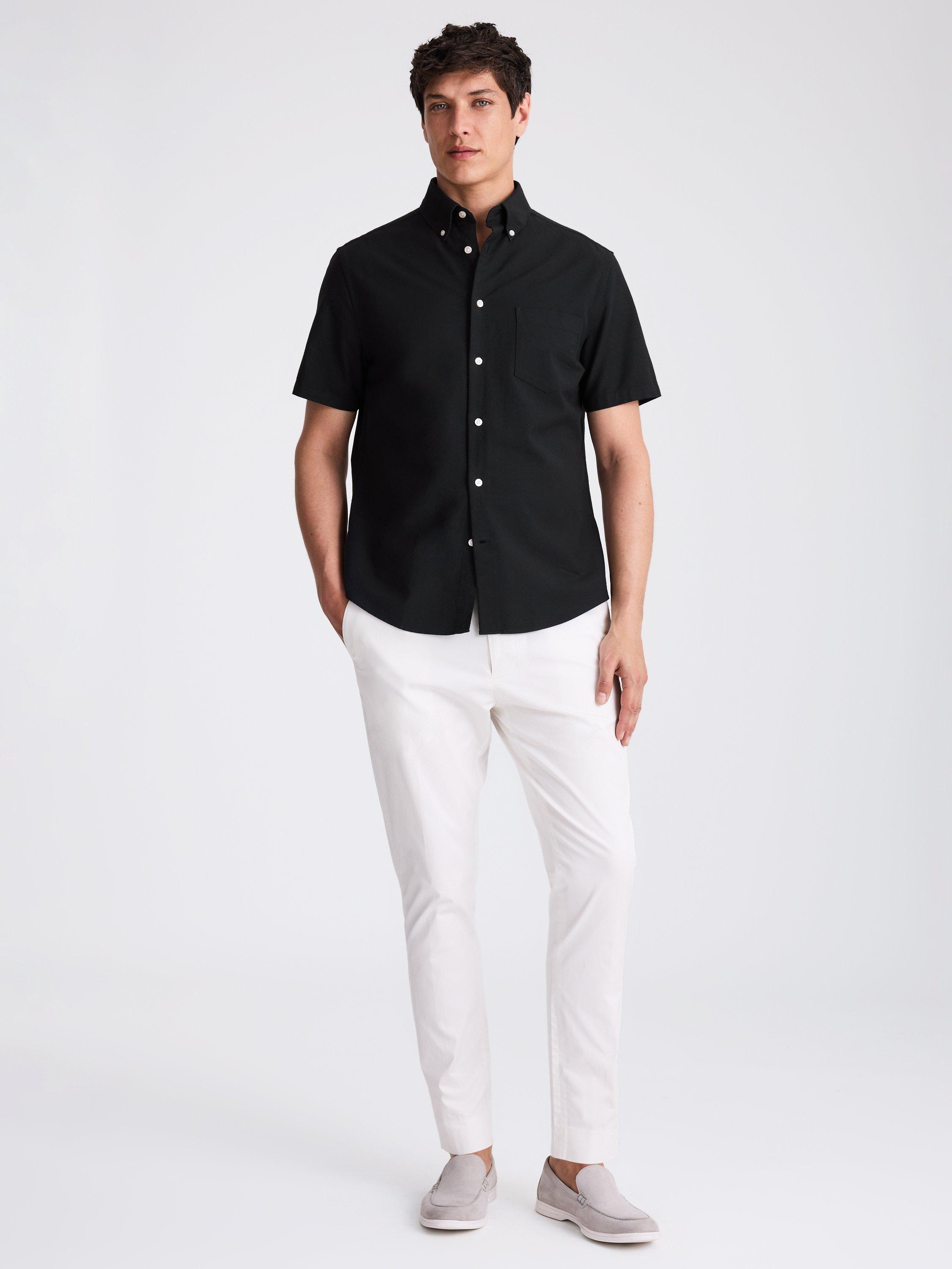 Product image 2 of 3, which shows Moss Regular Fit Washed Cotton Oxford Shirt, Black, S