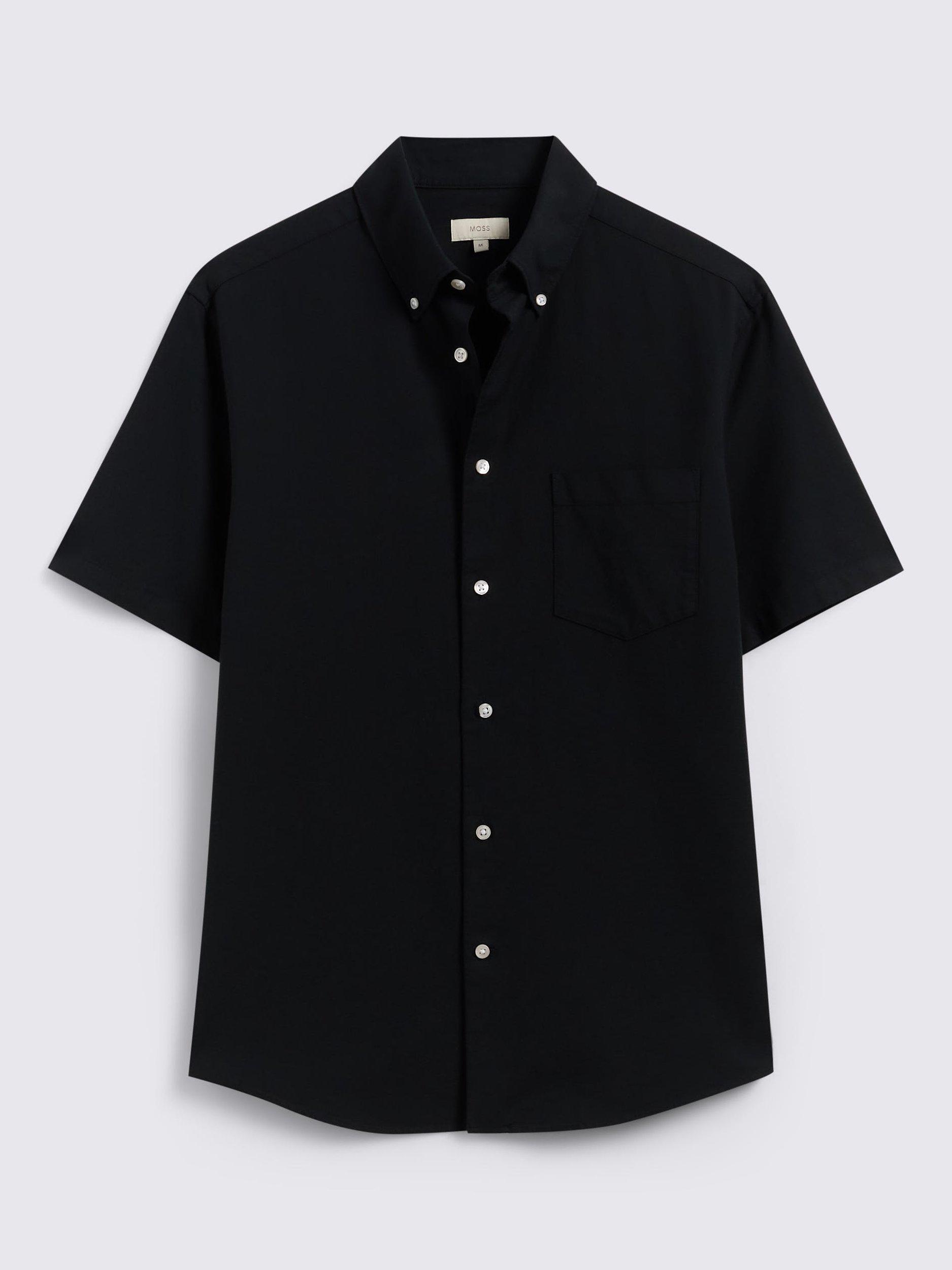 Product image 3 of 3, which shows Moss Regular Fit Washed Cotton Oxford Shirt, Black, S