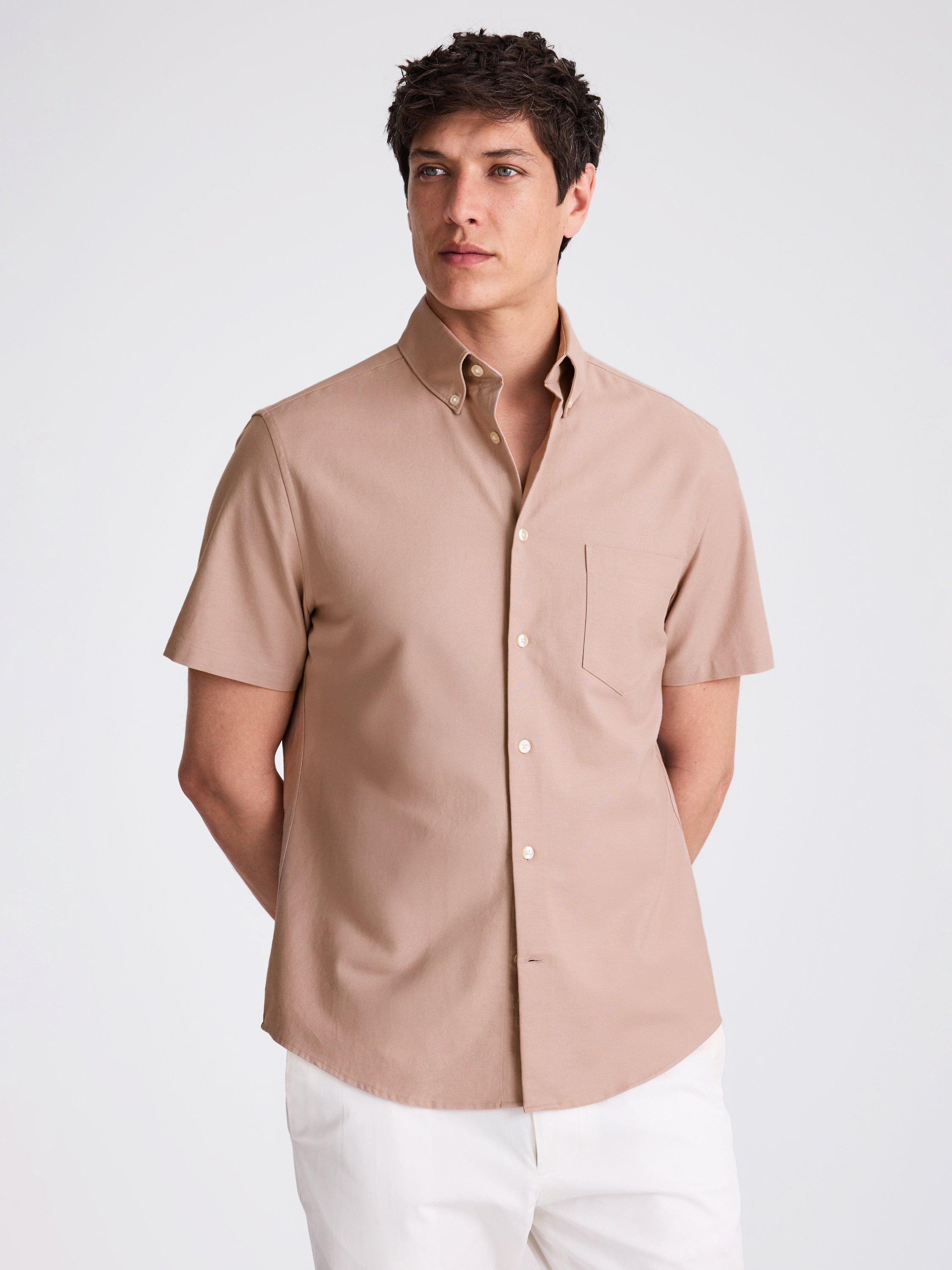 Product image 1 of 11, which shows Moss Regular Fit Washed Cotton Oxford Shirt, Dusty Pink, S