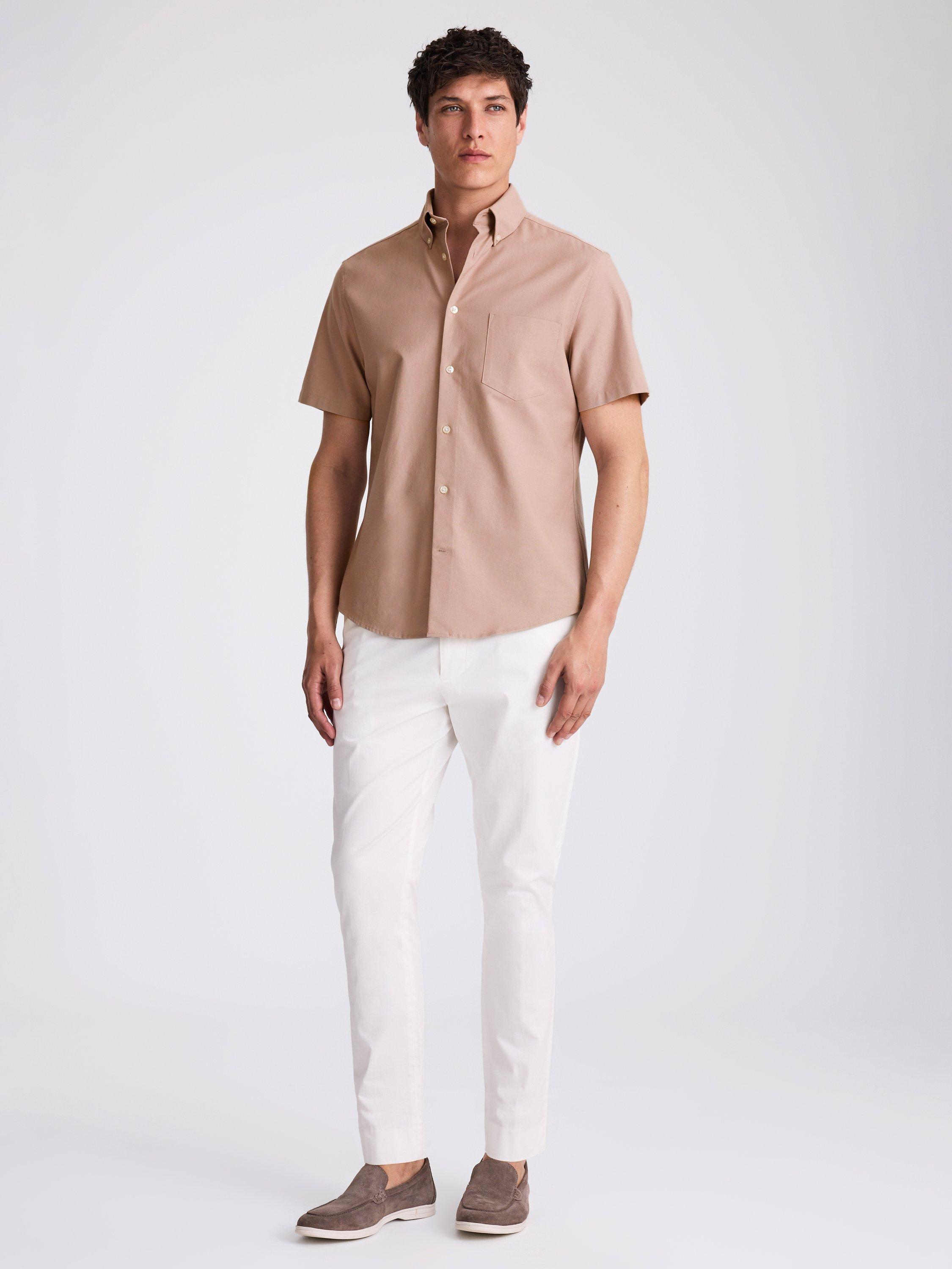Product image 2 of 11, which shows Moss Regular Fit Washed Cotton Oxford Shirt, Dusty Pink, S