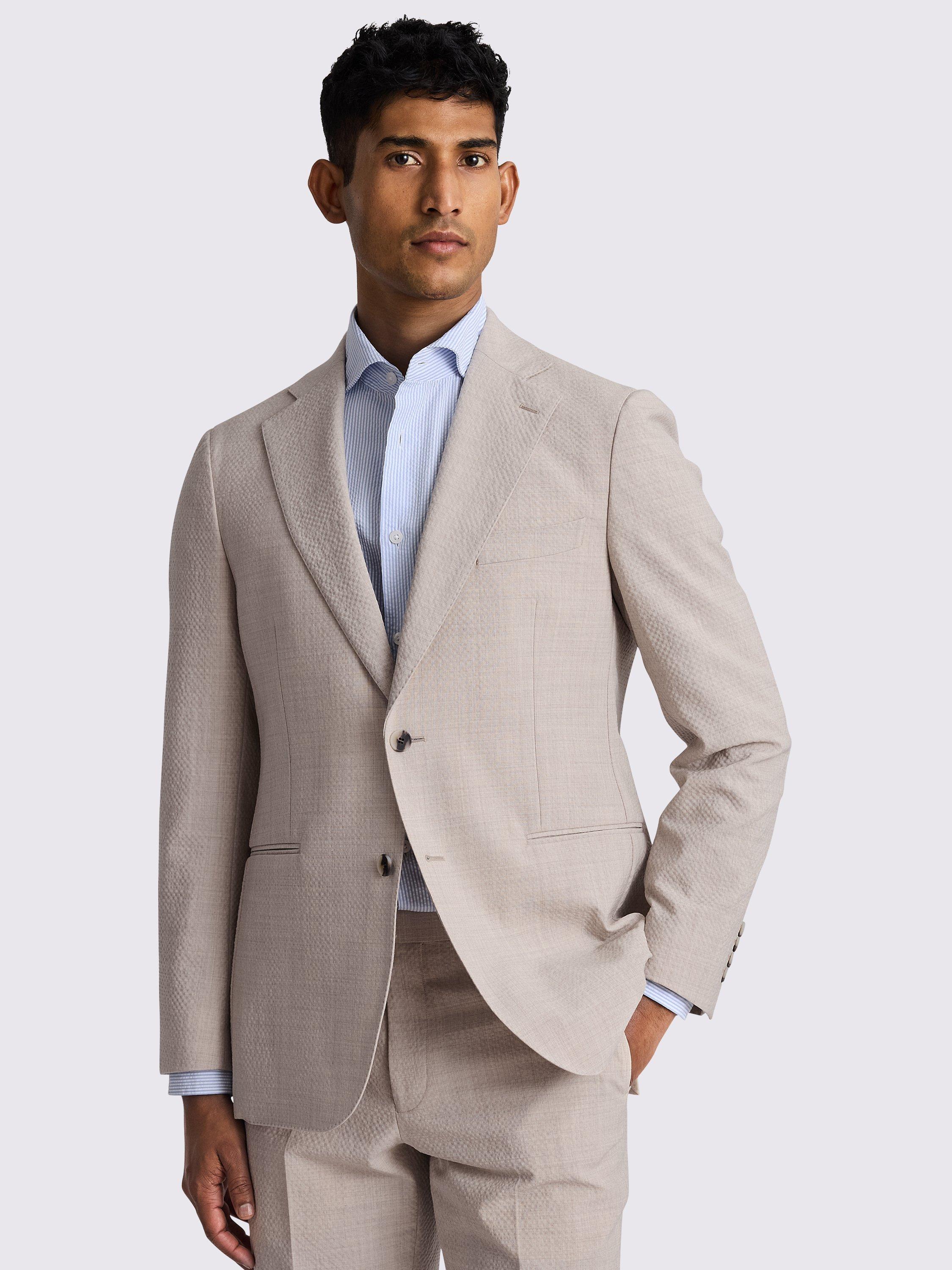 Moss Tailored Fit Wool Blend Seersucker Suit Jacket, Beige