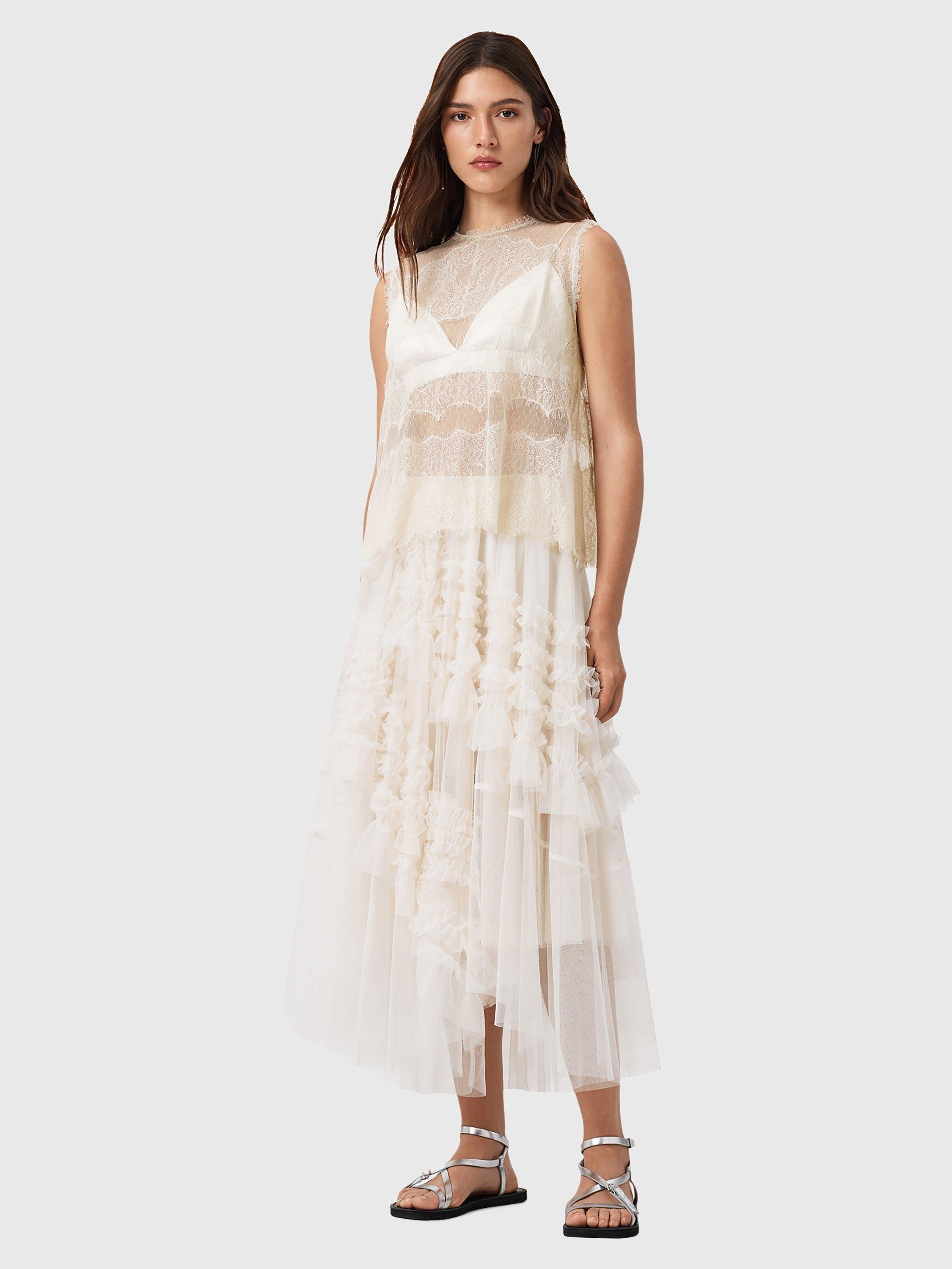 Product image 3 of 9, which shows AllSaints Clara Lace Sleeveless Top, Vintage White, 6