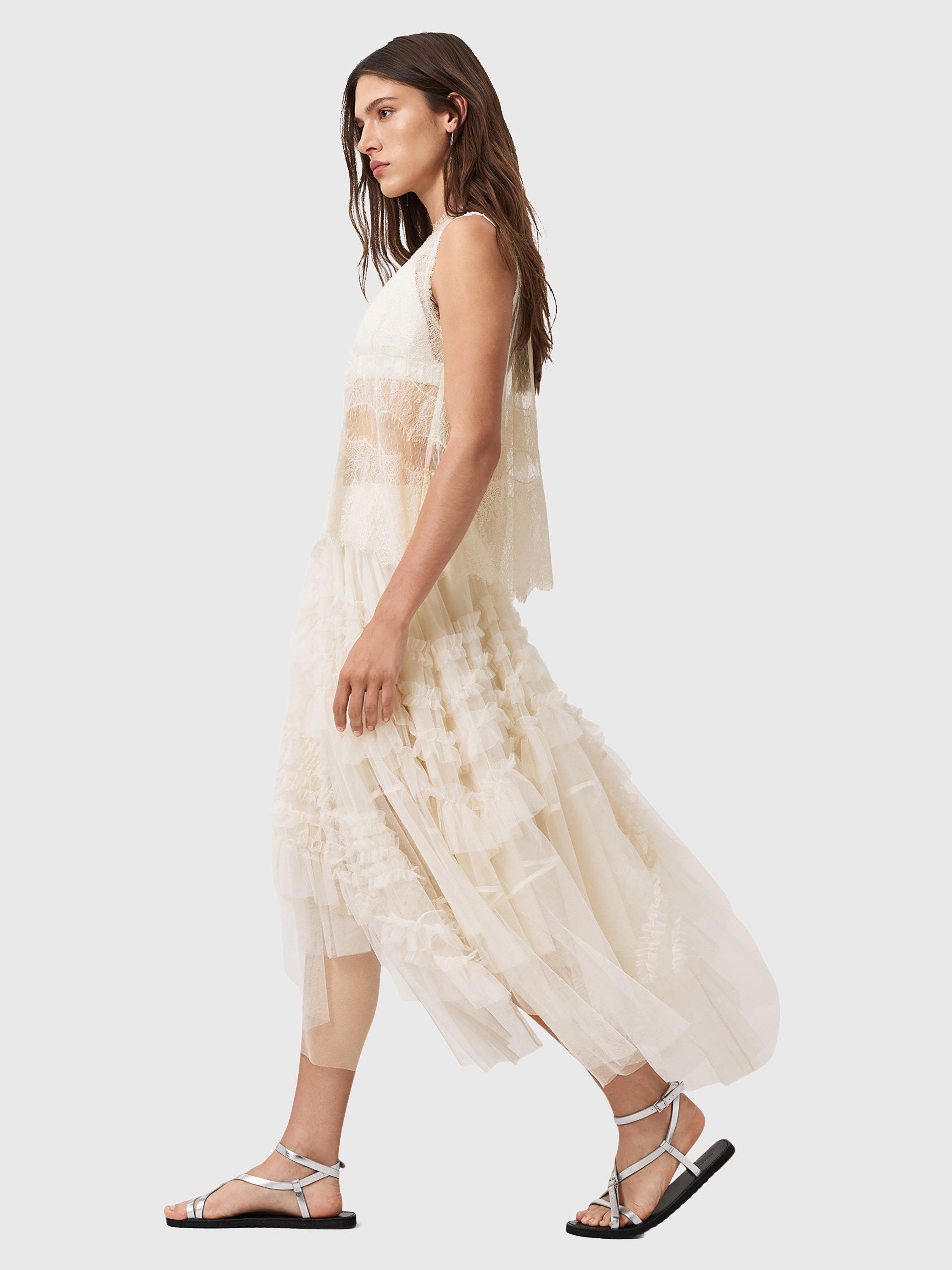 Product image 7 of 9, which shows AllSaints Clara Lace Sleeveless Top, Vintage White, 6