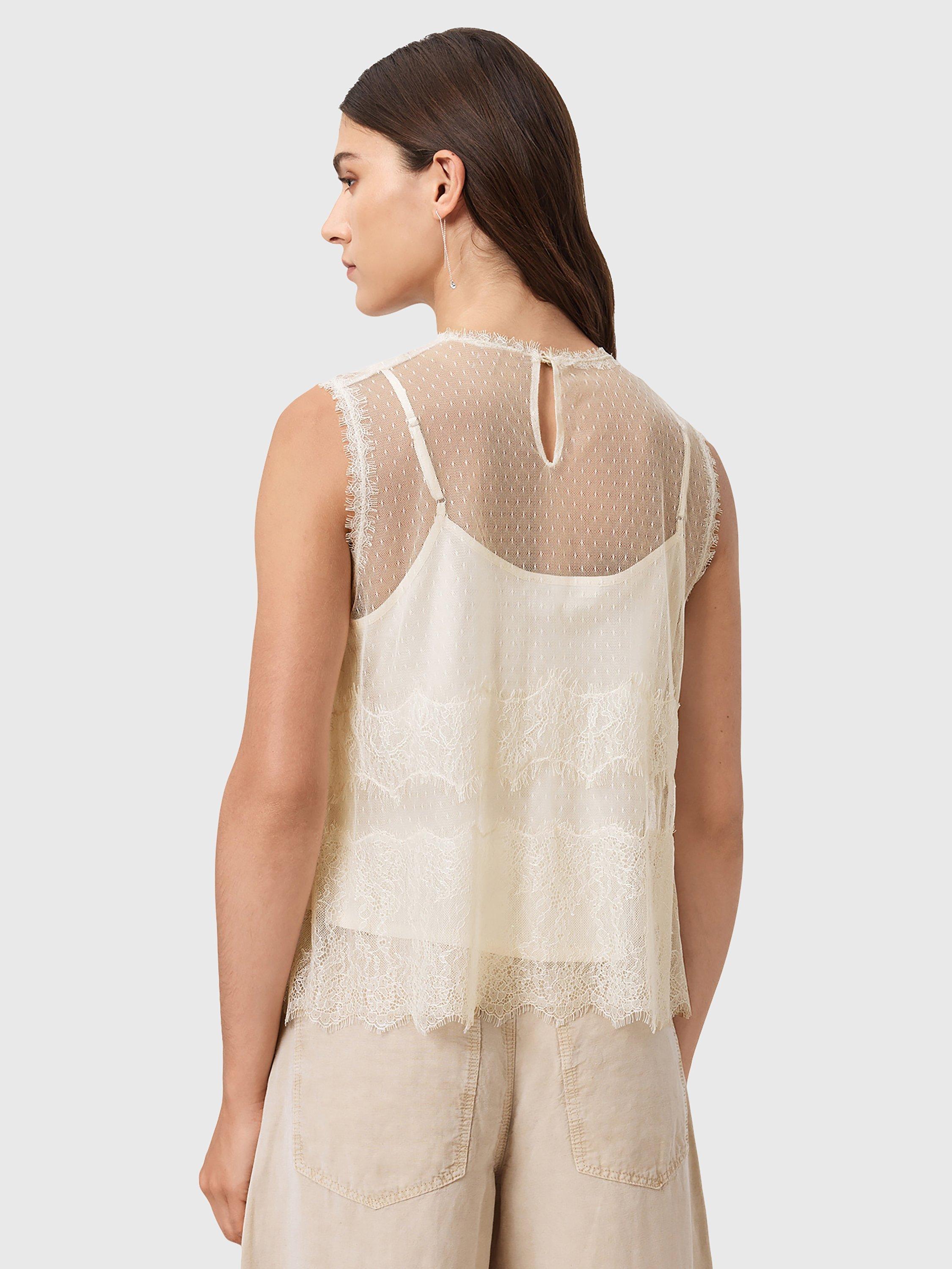 Product image 9 of 9, which shows AllSaints Clara Lace Sleeveless Top, Vintage White, 6