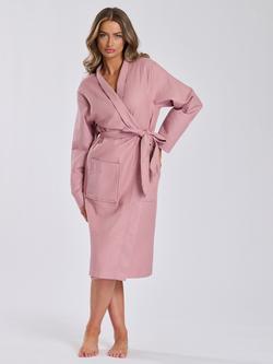 Loungeable Cotton Waffle Dressing Gown, Pink