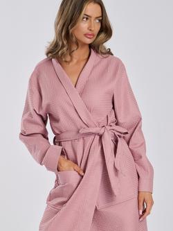 Loungeable Cotton Waffle Dressing Gown - view 2, Pink