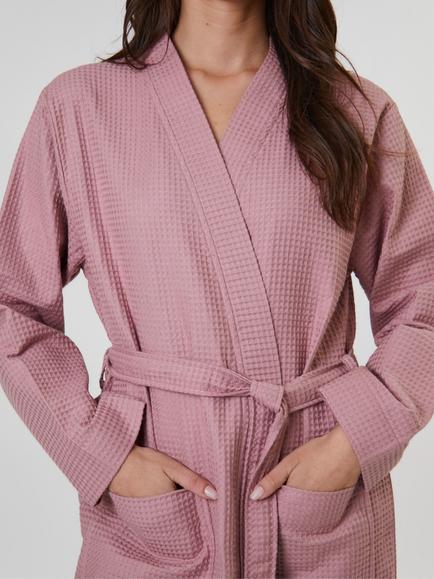 Loungeable Cotton Waffle Dressing Gown - view 2, Pink