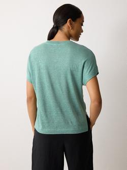 Jigsaw Crew Neck Short Sleeve Linen Top - view 2, Green