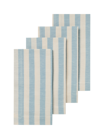 Piglet in Bed Pembroke Stripe Linen Blend Table Napkin, Coastal Blue, Coastal Blue