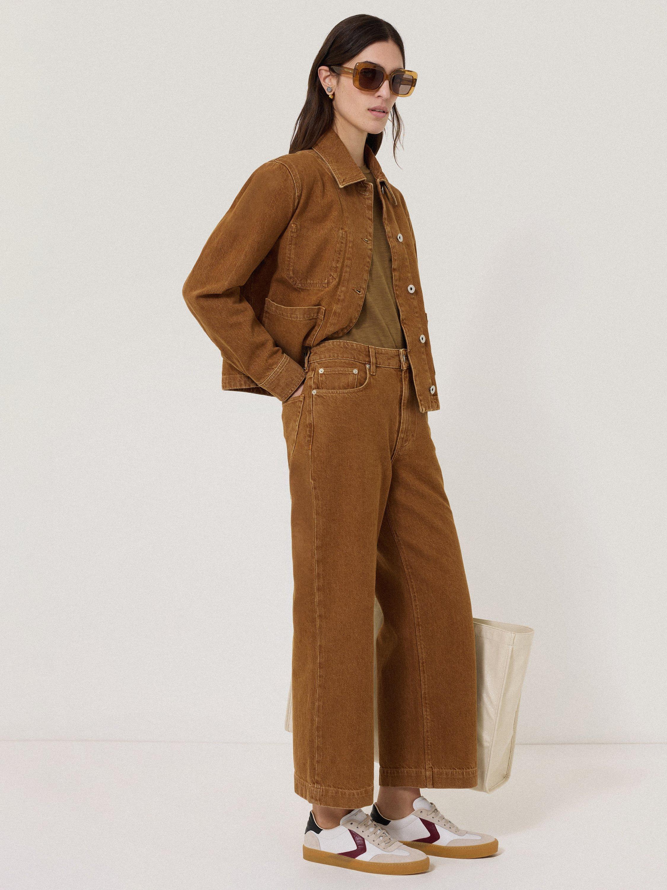 Product image 6 of 7, which shows Jigsaw Tyne Wide Leg Cropped Denim Jeans, Brown, 24R