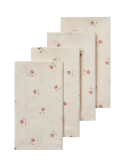 Piglet in Bed Posy Bud Floral Linen Cotton Blend Napkin, Set of 4, Pearl, Pearl