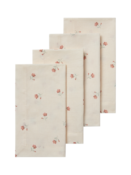 Piglet in Bed Posy Bud Floral Linen Cotton Blend Napkin, Set of 4, Pearl, Pearl