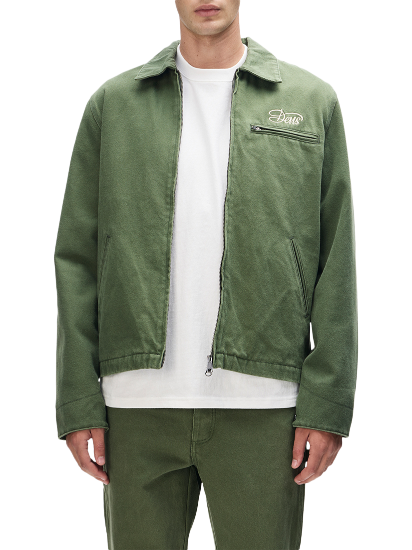 Product image 1 of 7, which shows Deus ex Machina Zip Through Denim Jacket, Cypress Green, L