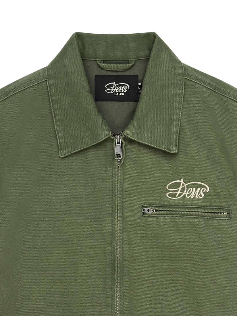 Product image 4 of 7, which shows Deus ex Machina Zip Through Denim Jacket, Cypress Green, L