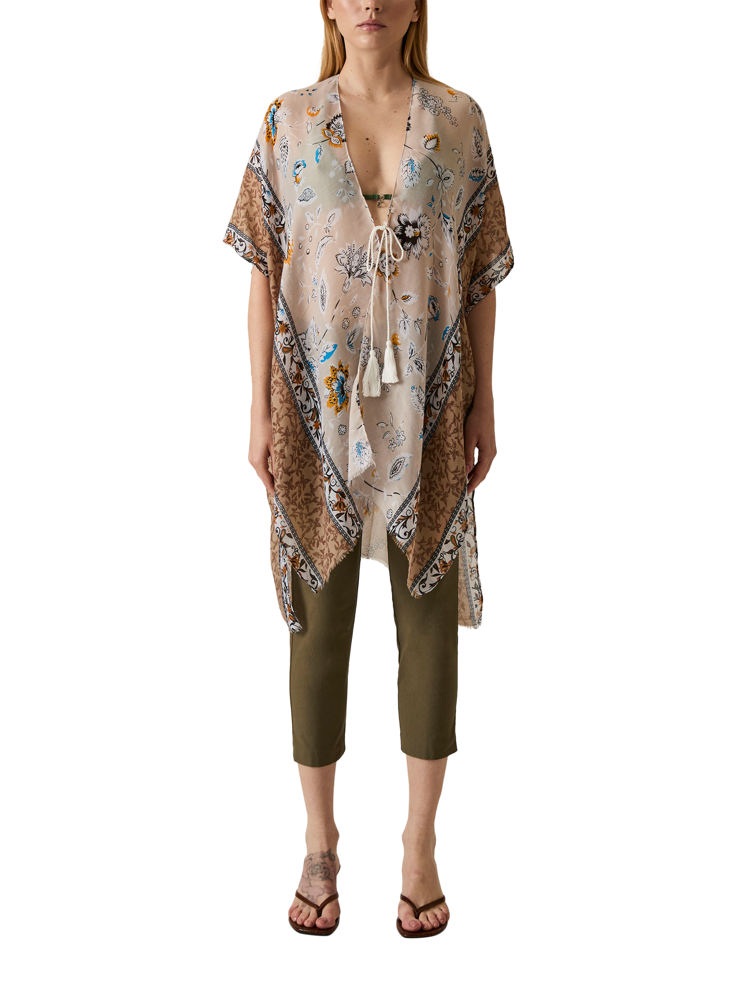 Product image 1 of 6, which shows James Lakeland Floral Paisley Kaftan, Beige, One Size