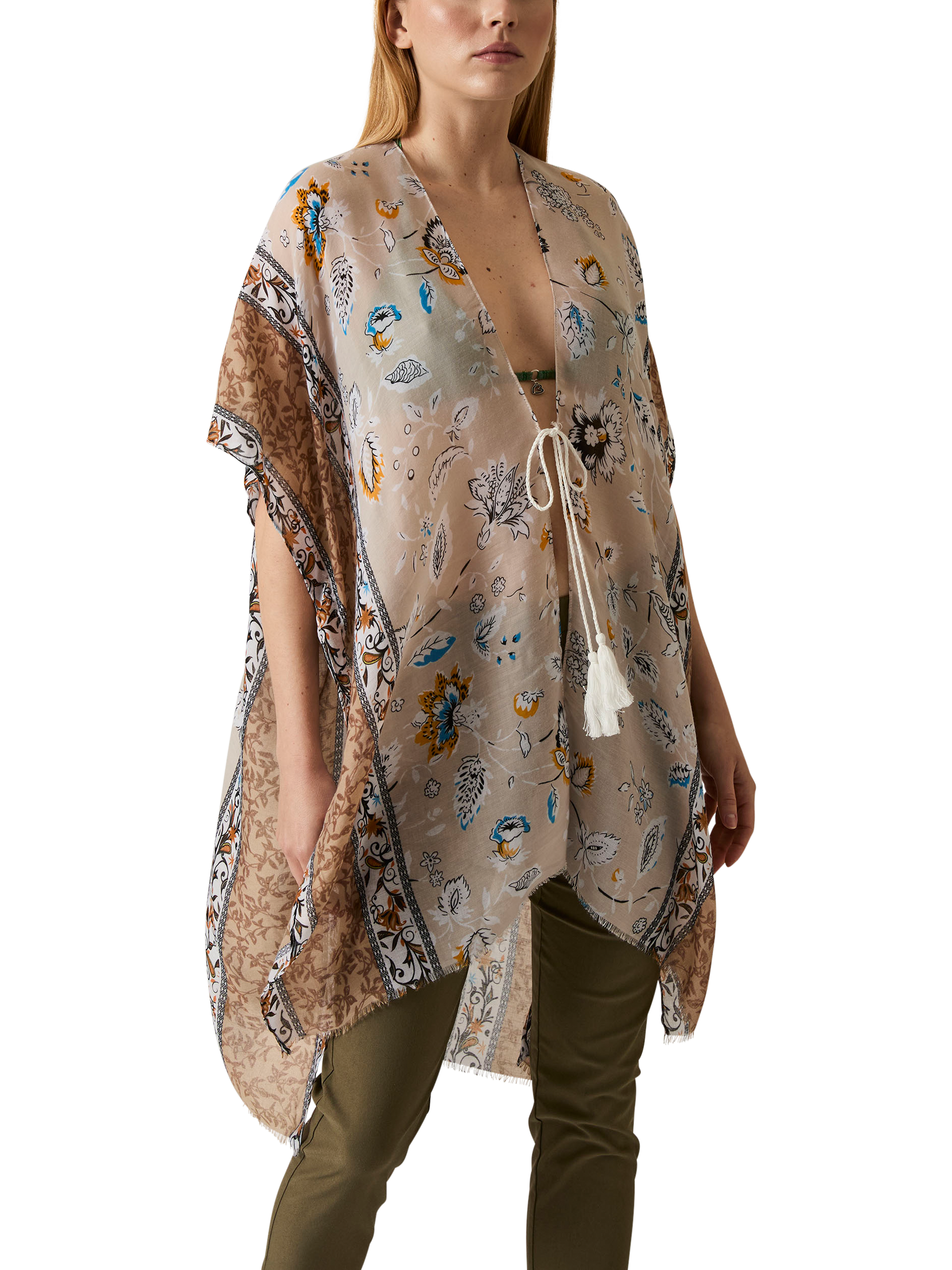 Product image 3 of 6, which shows James Lakeland Floral Paisley Kaftan, Beige, One Size