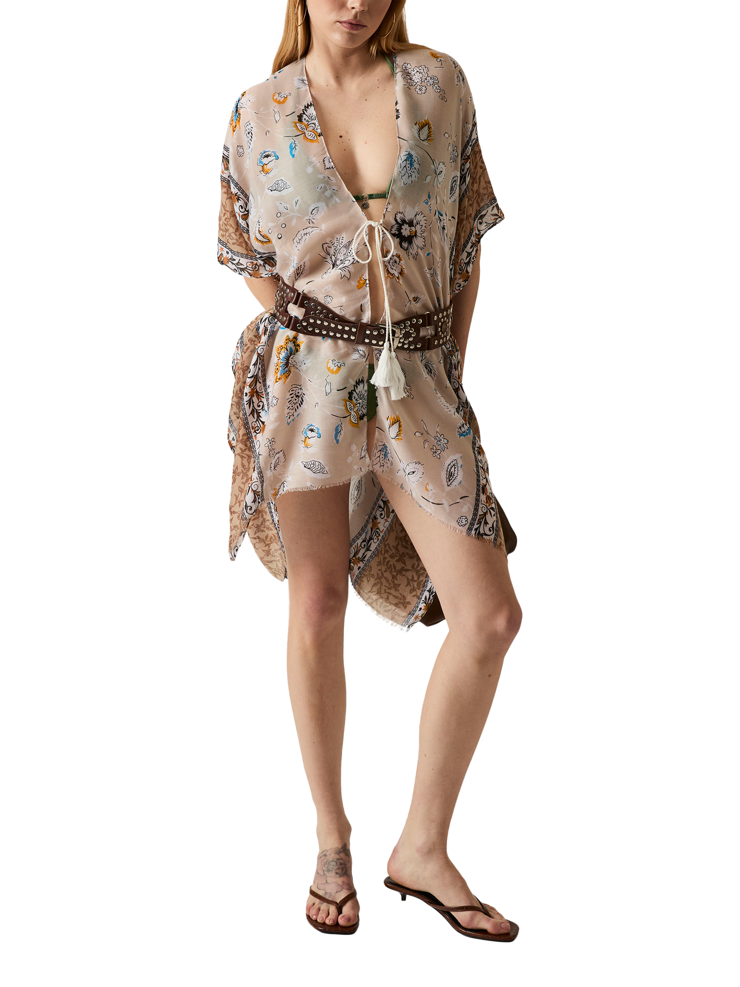 Product image 5 of 6, which shows James Lakeland Floral Paisley Kaftan, Beige, One Size