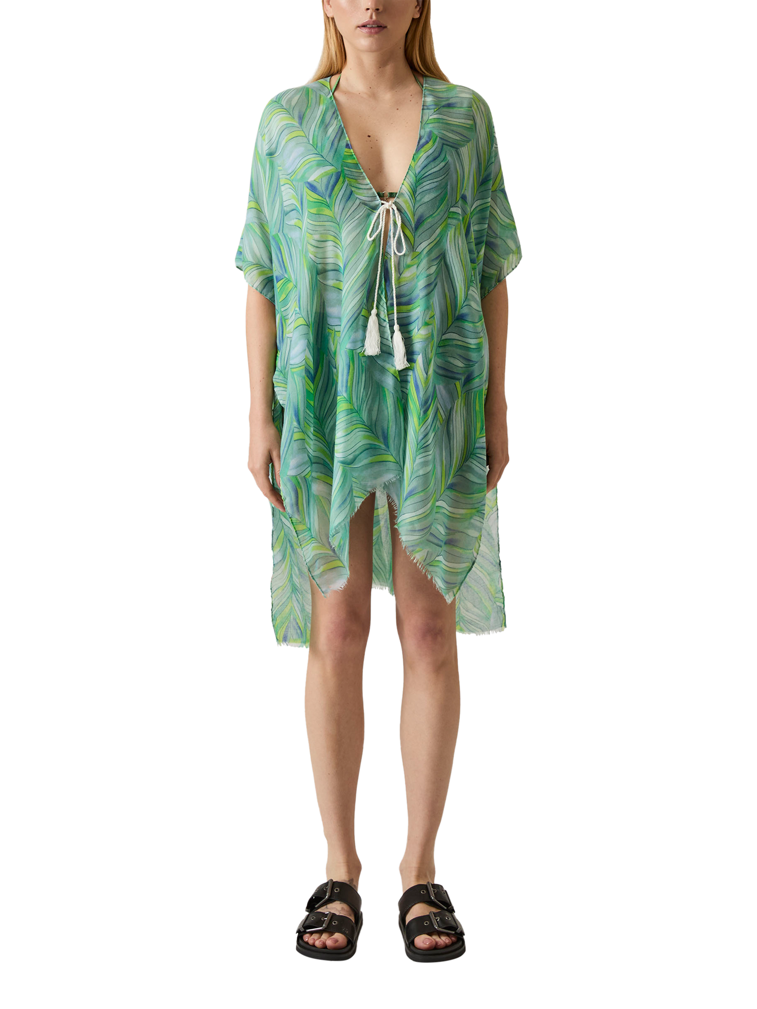 Product image 1 of 6, which shows James Lakeland Abstract Swirls Kaftan, Green, One Size