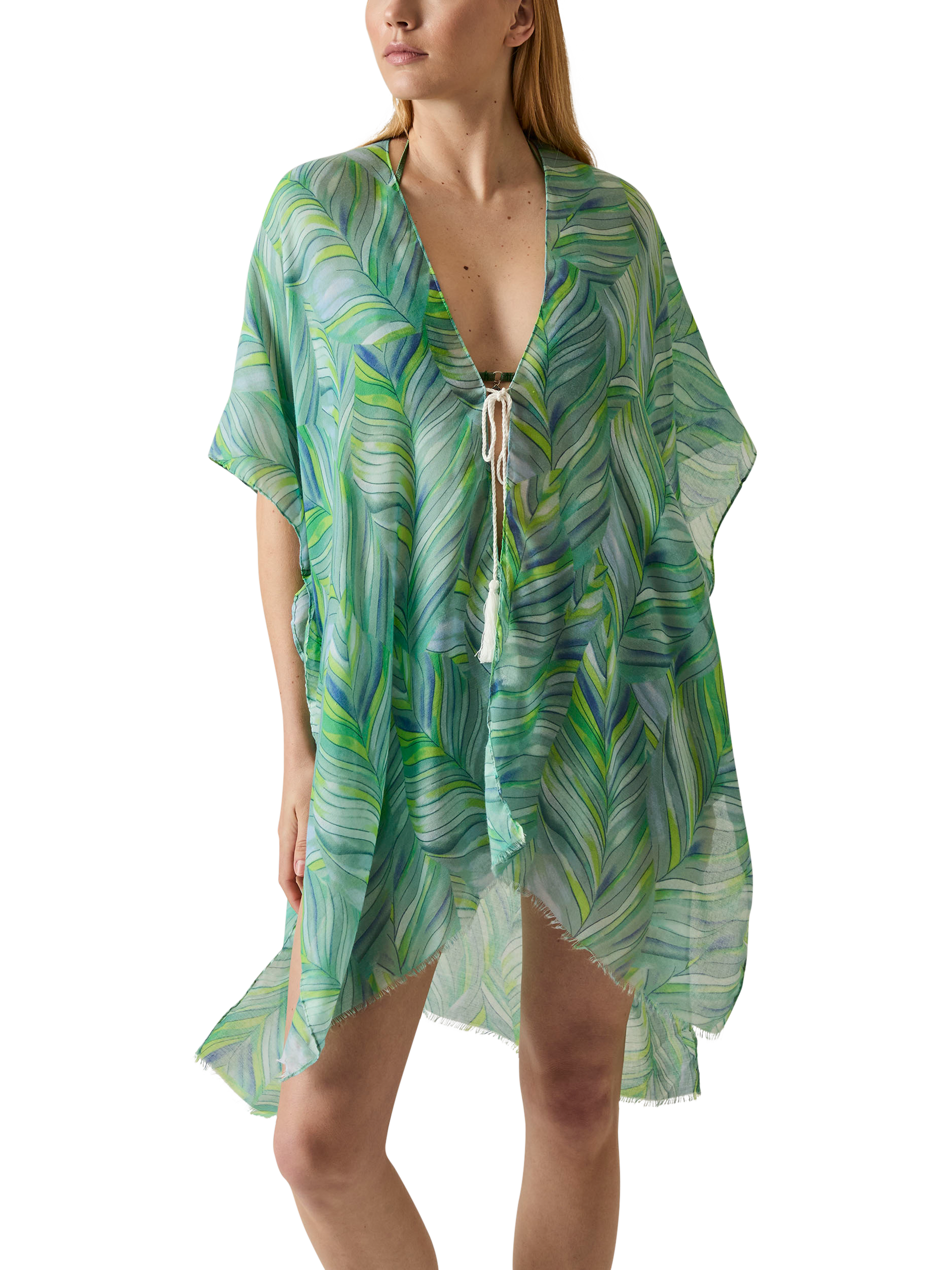 Product image 3 of 6, which shows James Lakeland Abstract Swirls Kaftan, Green, One Size