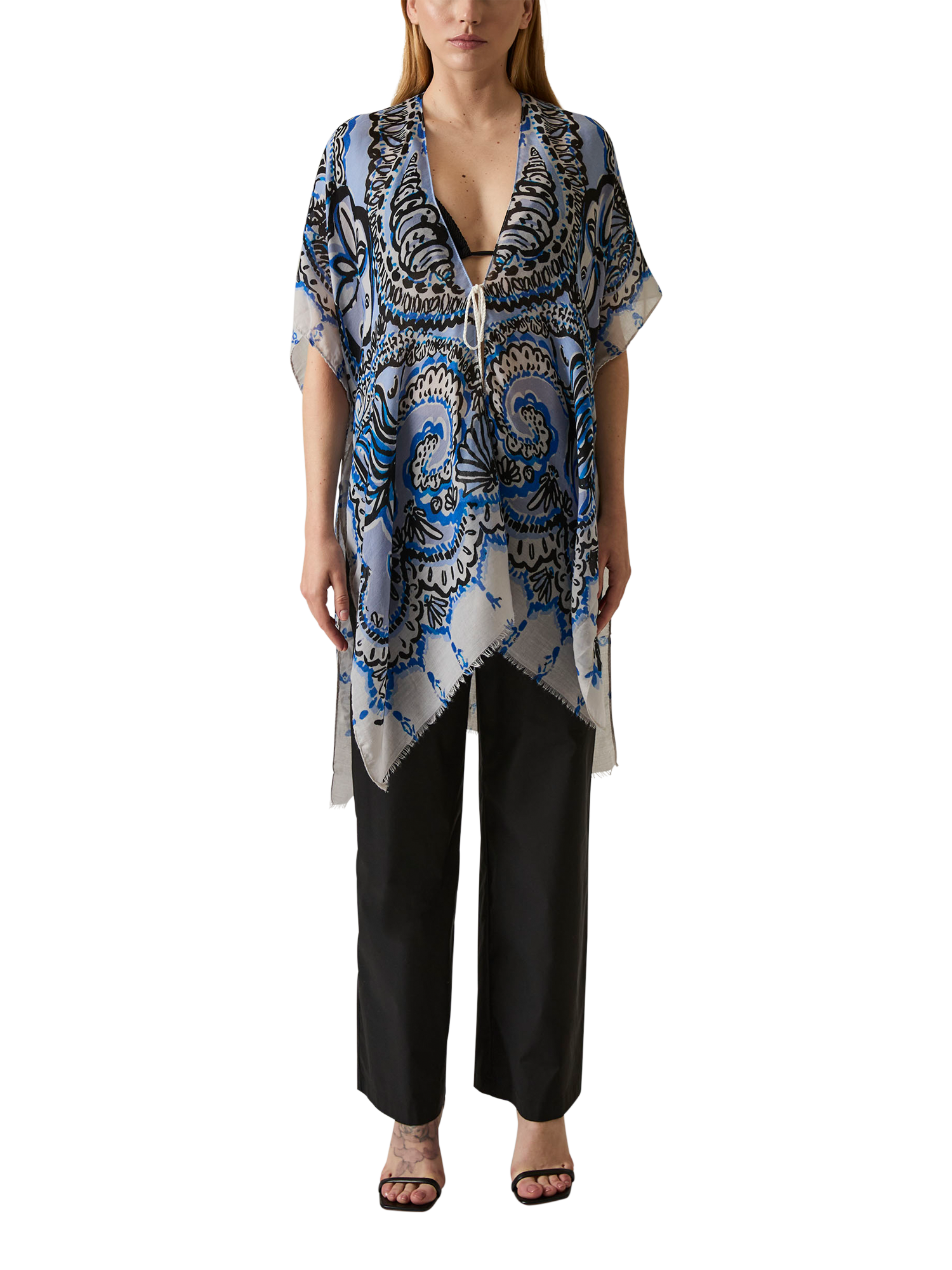 Product image 1 of 6, which shows James Lakeland Swirl Print Kaftan, Blue, One Size