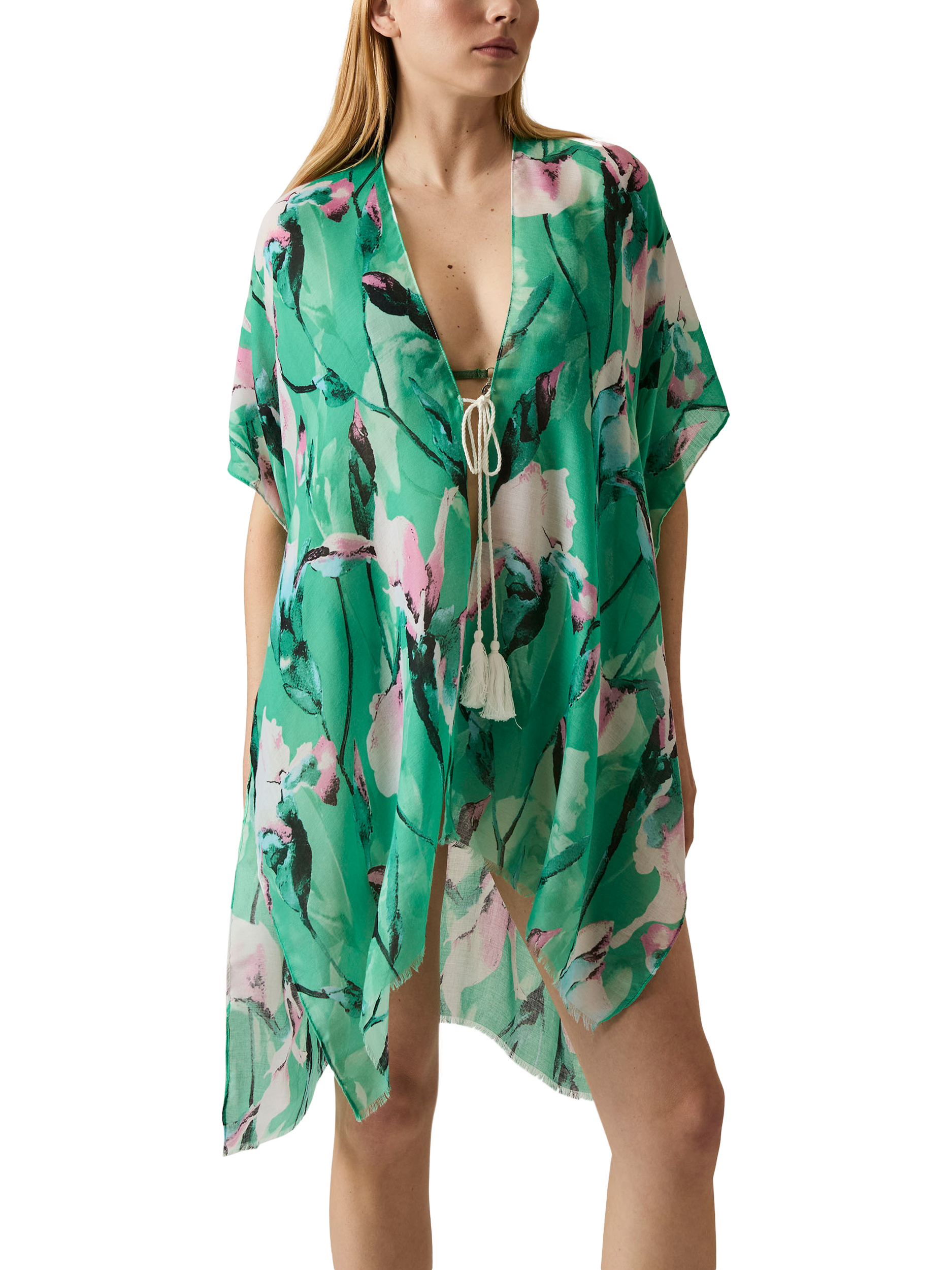 Product image 3 of 7, which shows James Lakeland Floral Print Kaftan, Green, One Size