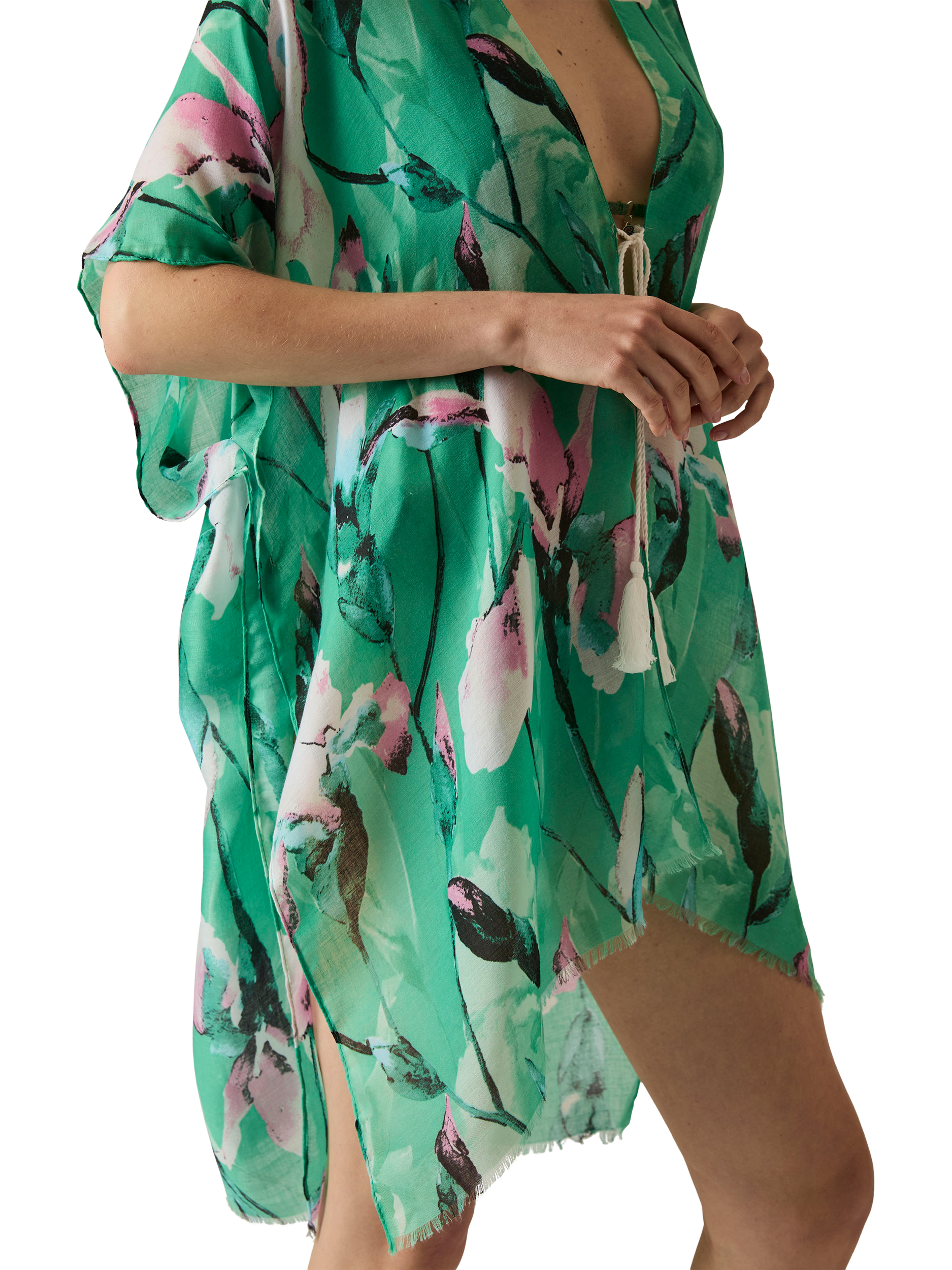 Product image 4 of 7, which shows James Lakeland Floral Print Kaftan, Green, One Size