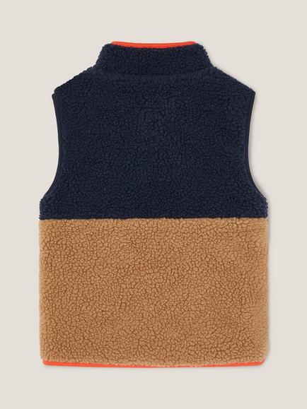 Monsoon Kids' Sleeveless Borg Colour Block Jumper, Navy - view 2, Navy